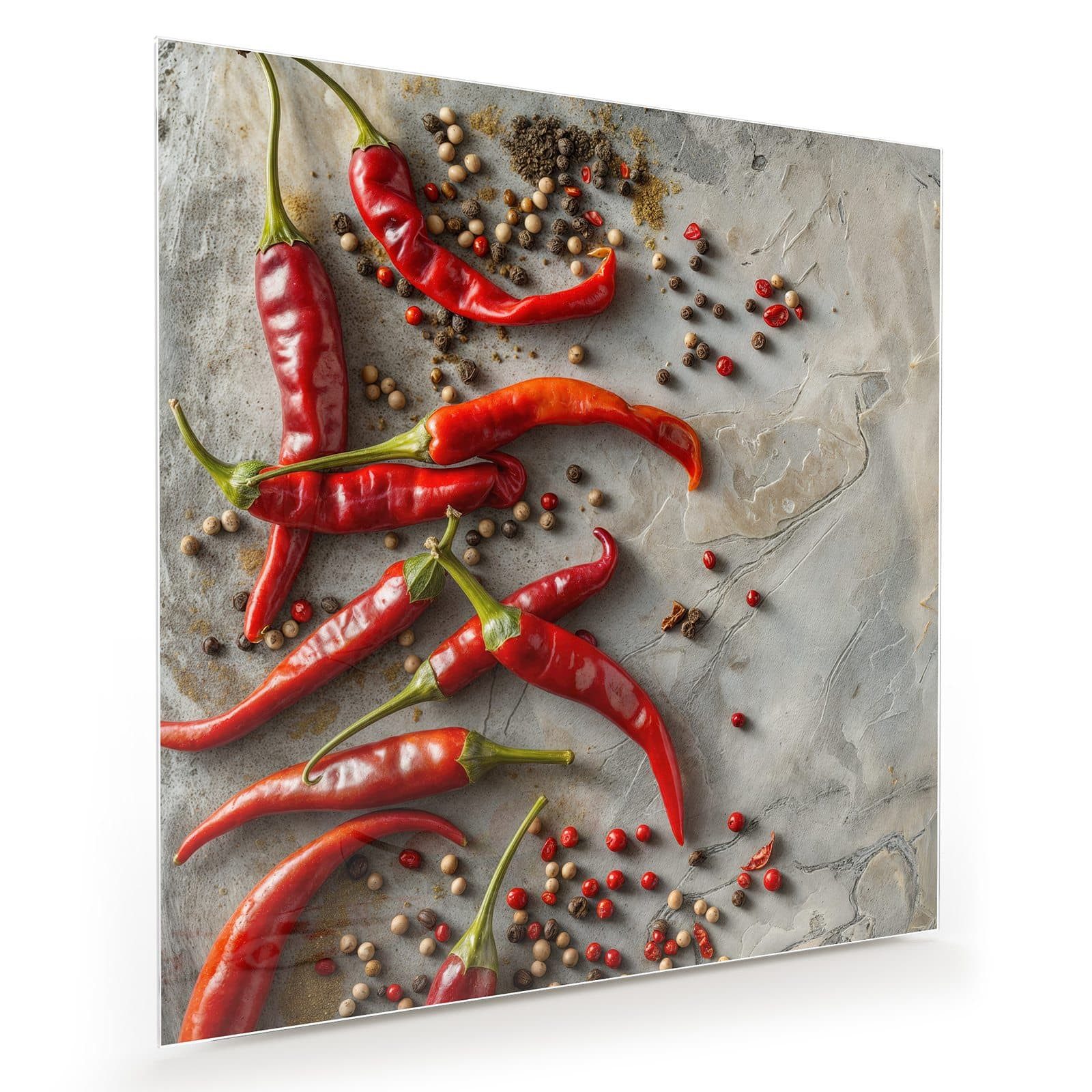 Primedeco Glasbild Wandbild Quadratisch Chili Schoten mit Aufhängung, Gewürze & Früchte (21 verschiedene Größen, 1 St), Elegante Aufhängung