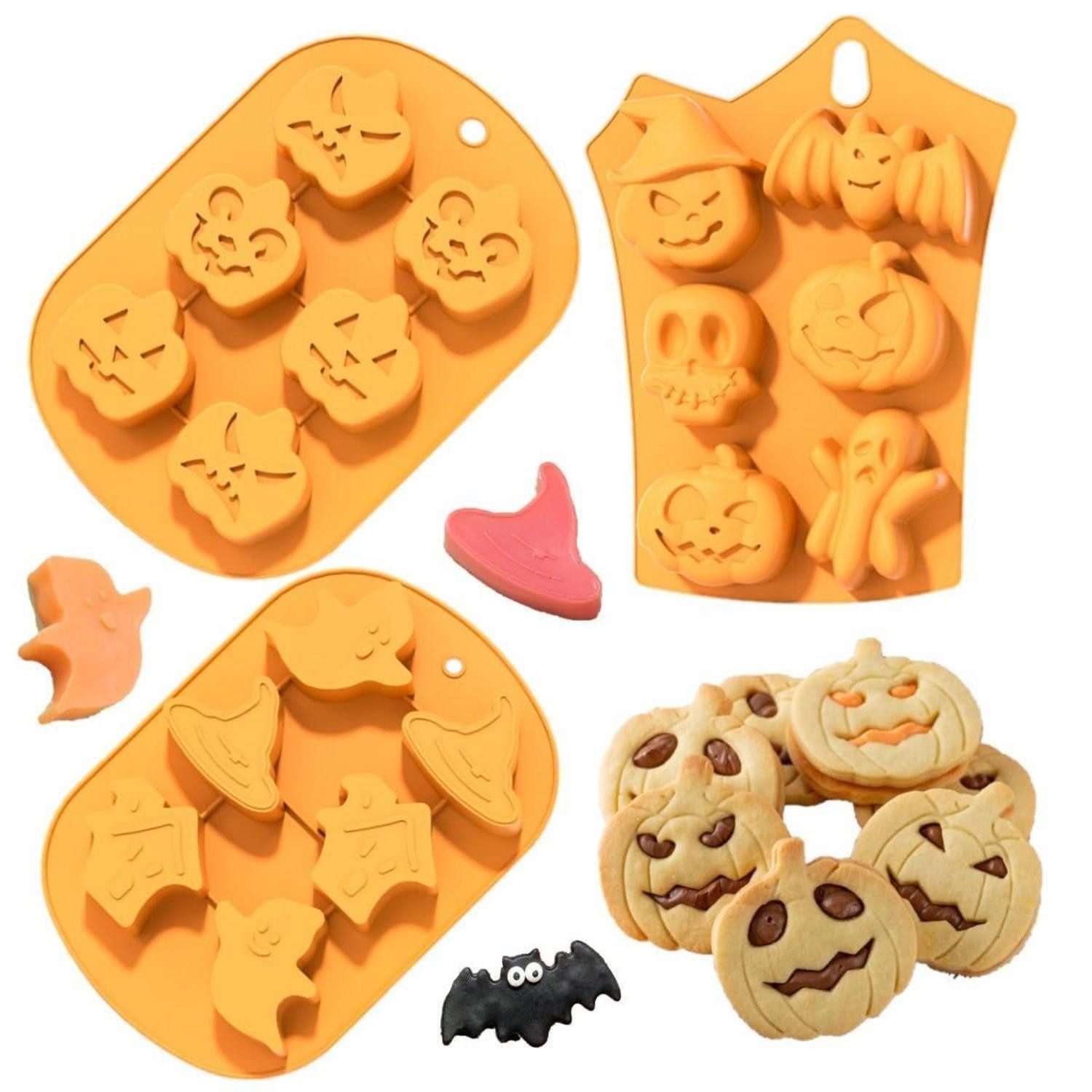 LuxusKollektion Silikonform Halloween Backformen Set 3tlg. Kürbis Fledermaus Schädel, (3-tlg)