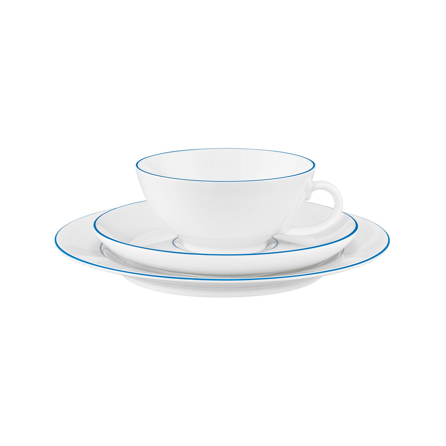 Seltmann Weiden Teeservice Teeservice 18-teilig Sonate Blue Lines, Teetassen, Untertassen, Teller (18-tlg), 6 Personen, Porzellan, Teetassen, Untertassen, Teller, weiß, blau