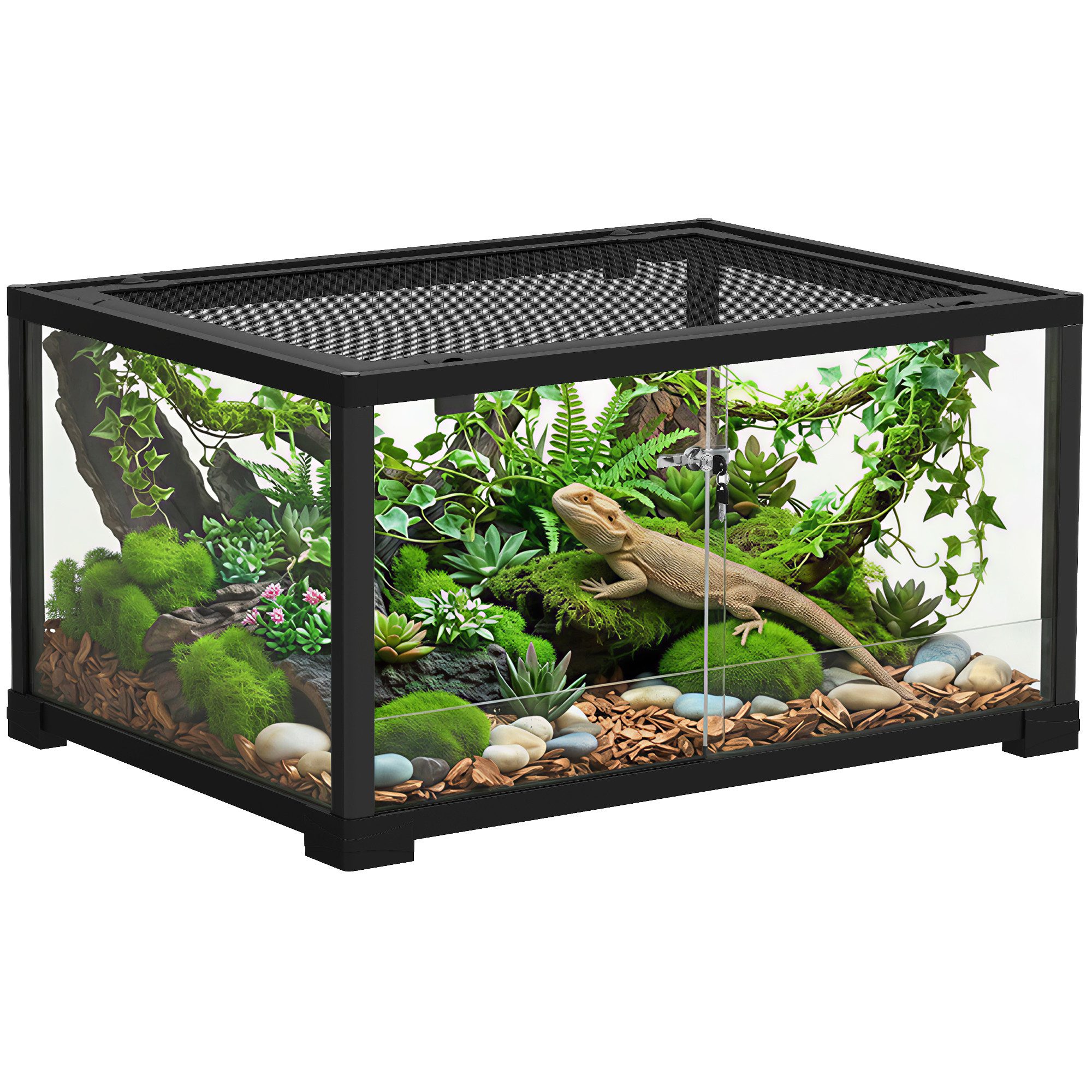 PawHut Terrarium 86 Liter Vivarium mit Schiebetür, 60 x 45 x 32 cm, Schwarz