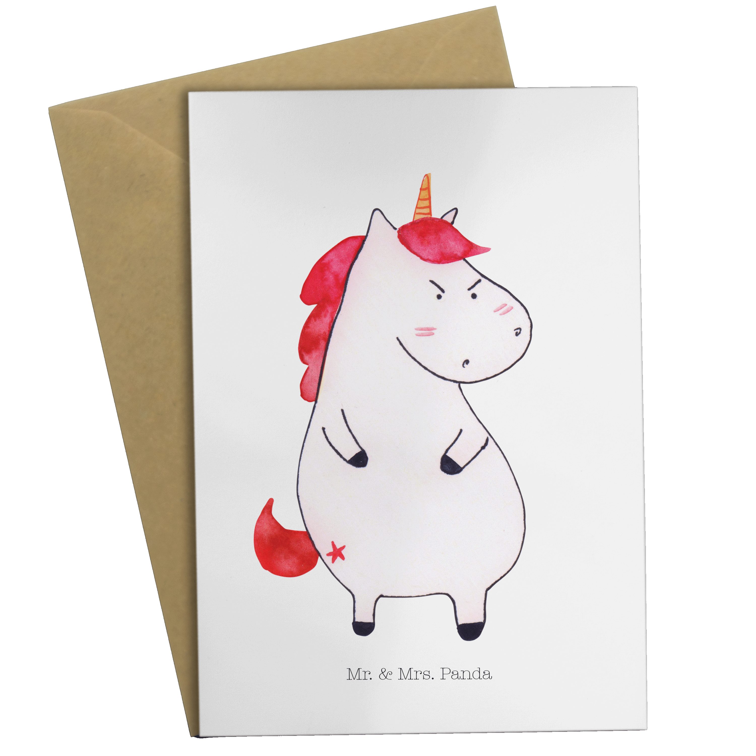 Mr. & Mrs. Panda Grußkarte Einhorn wütend - Weiß - Geschenk, Unicorn, Glückwunschkarte, Spaß, ne