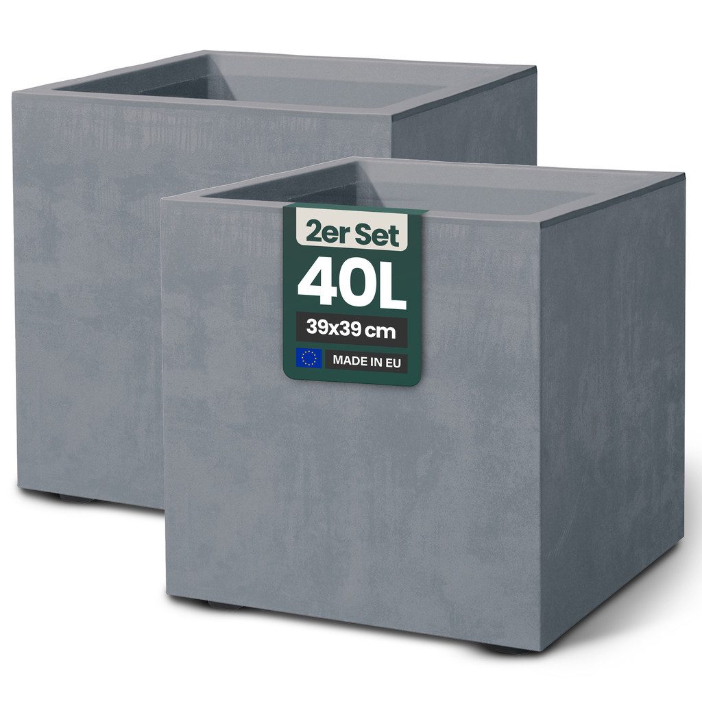 Kreher Pflanzkübel 'Millennium' aus Kunststoff 40 Liter, eckig, 2 Stück (Farbe wählbar)