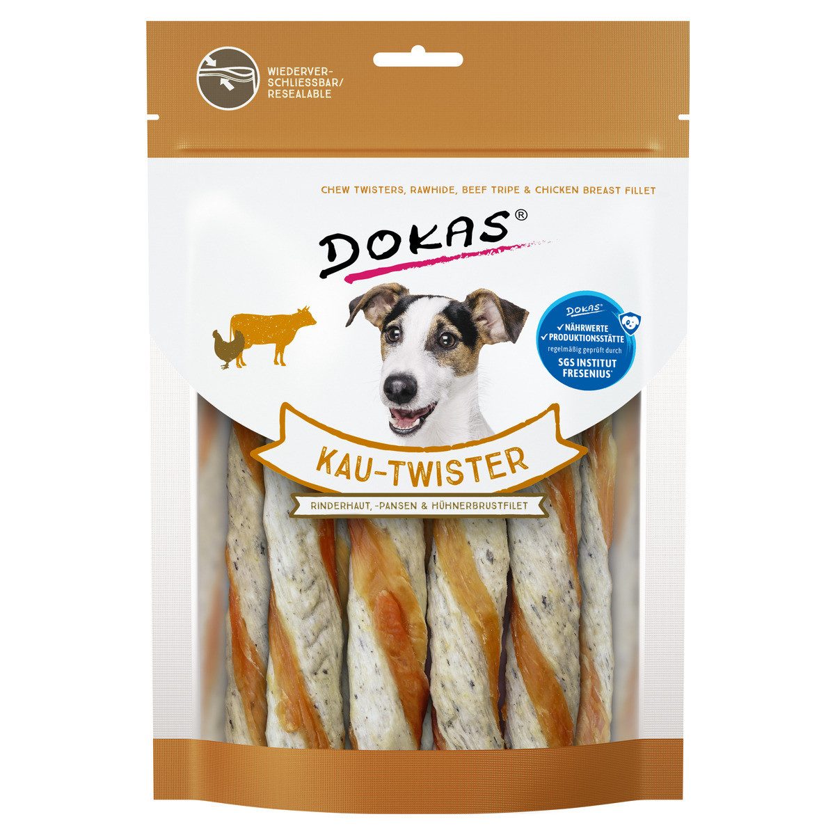 Dokas Kau-Twister Rinderhaut, Pansen & Hühnerbrust 200 g, für: Hund