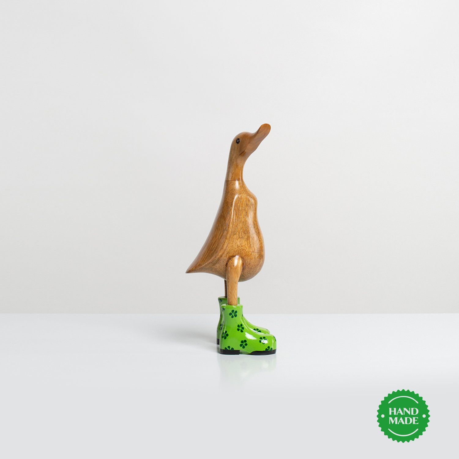 Holz 3 Stiefel (3-er Geschenk Holzarten - grün_geblümt Holzfigur Rikmani Set), aus Dekoration Handgefertigte Ente Dekofigur