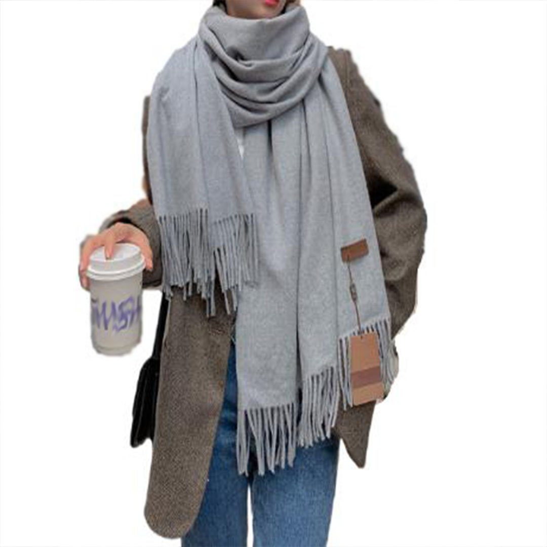 YANN Schal Warmer dicker Schal für Damen in einfarbiger Farbe, mit Quasten grau