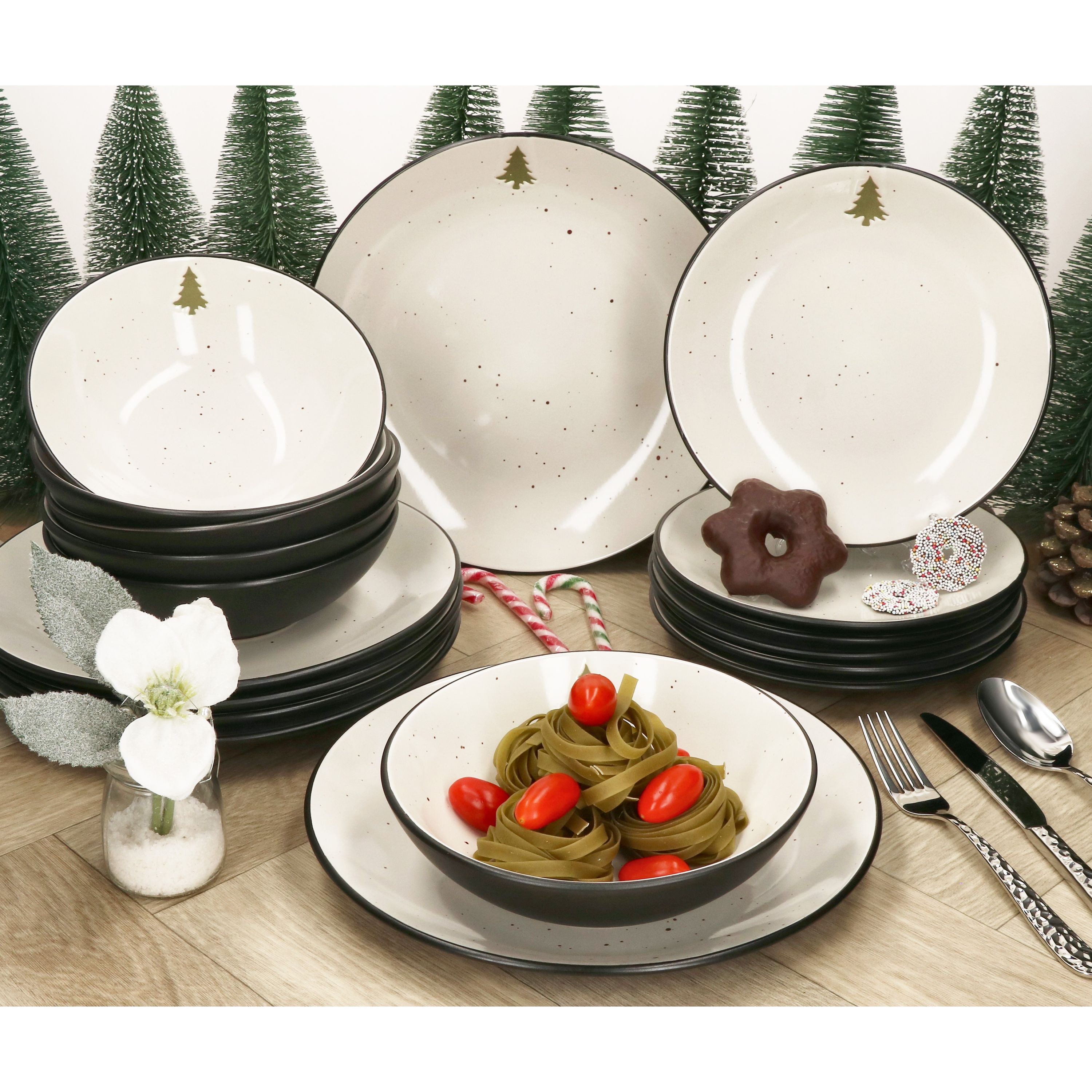 MamboCat Teller-Set 18tlg Tellerset Christmas Panther Steingut Kuchenteller Suppenteller, Steingut