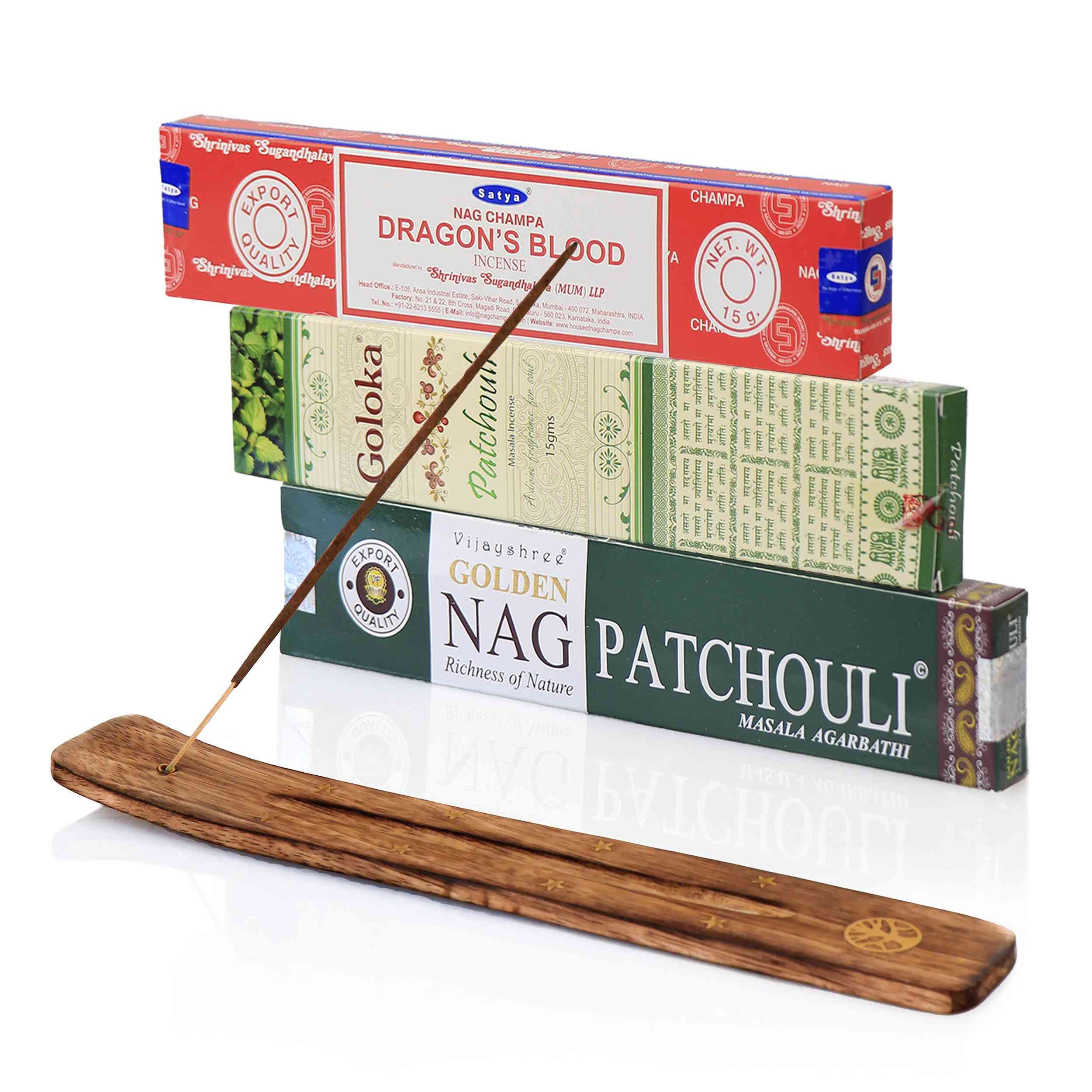 NKlaus Räucherstäbchen Räucherstäbchen Set – Patchouli & Dragon Blood Duftmix + Halter