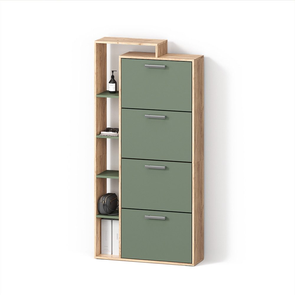 Livinity® Schuhkipper Ortello, Goldkraft Eiche/Grün/Grün, 80 x 166.1 cm mit 4 Fächern (1 St)