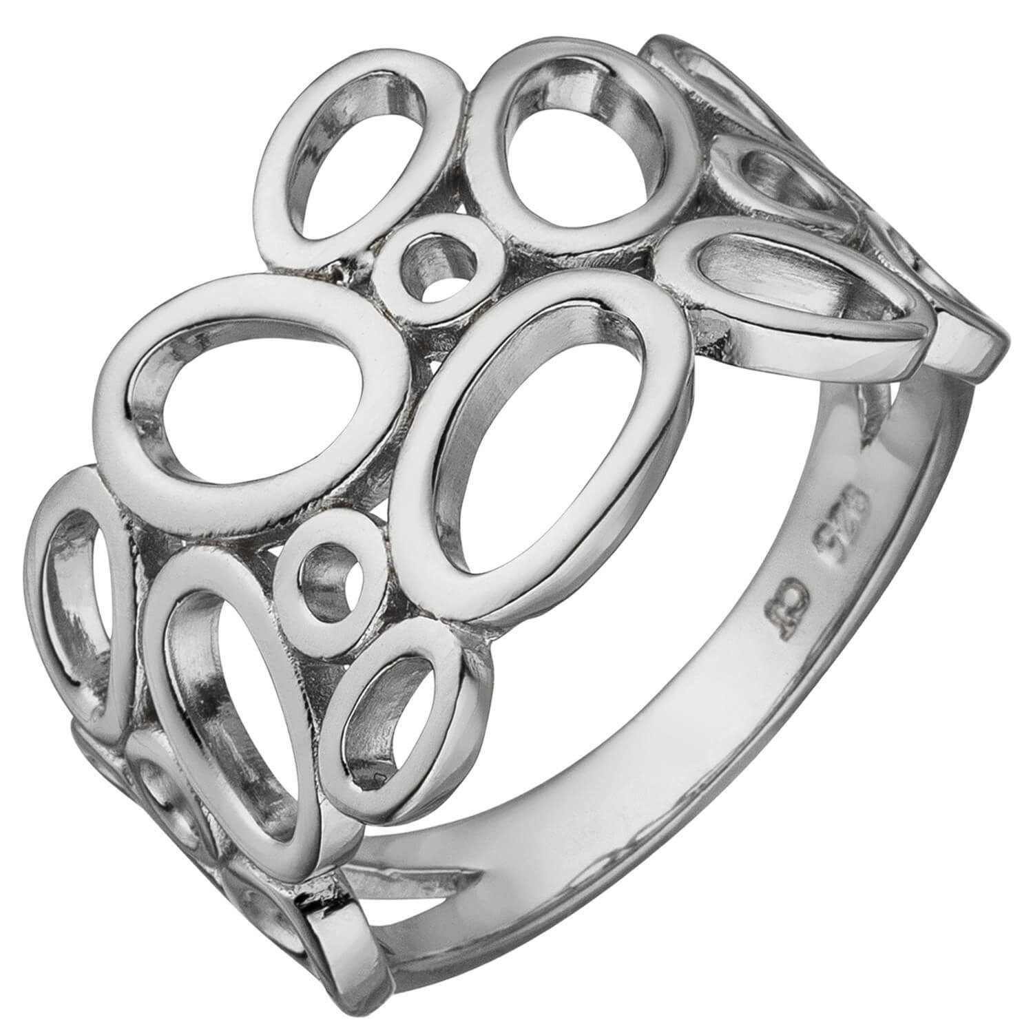 Schmuck Krone Silberring Ring Damenring mit "O" Muster aus 925 Silber rhodiniert 13,6mm breit Fingerring, Silber 925