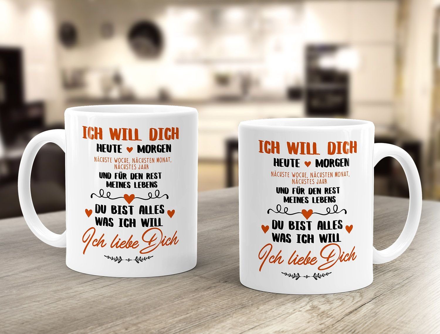 MoonWorks Tasse Kaffeetasse Ich will dich heute und morgen ich liebe dich Geschenk Valentinstag Liebe Spruch MoonWorks®, Keramik