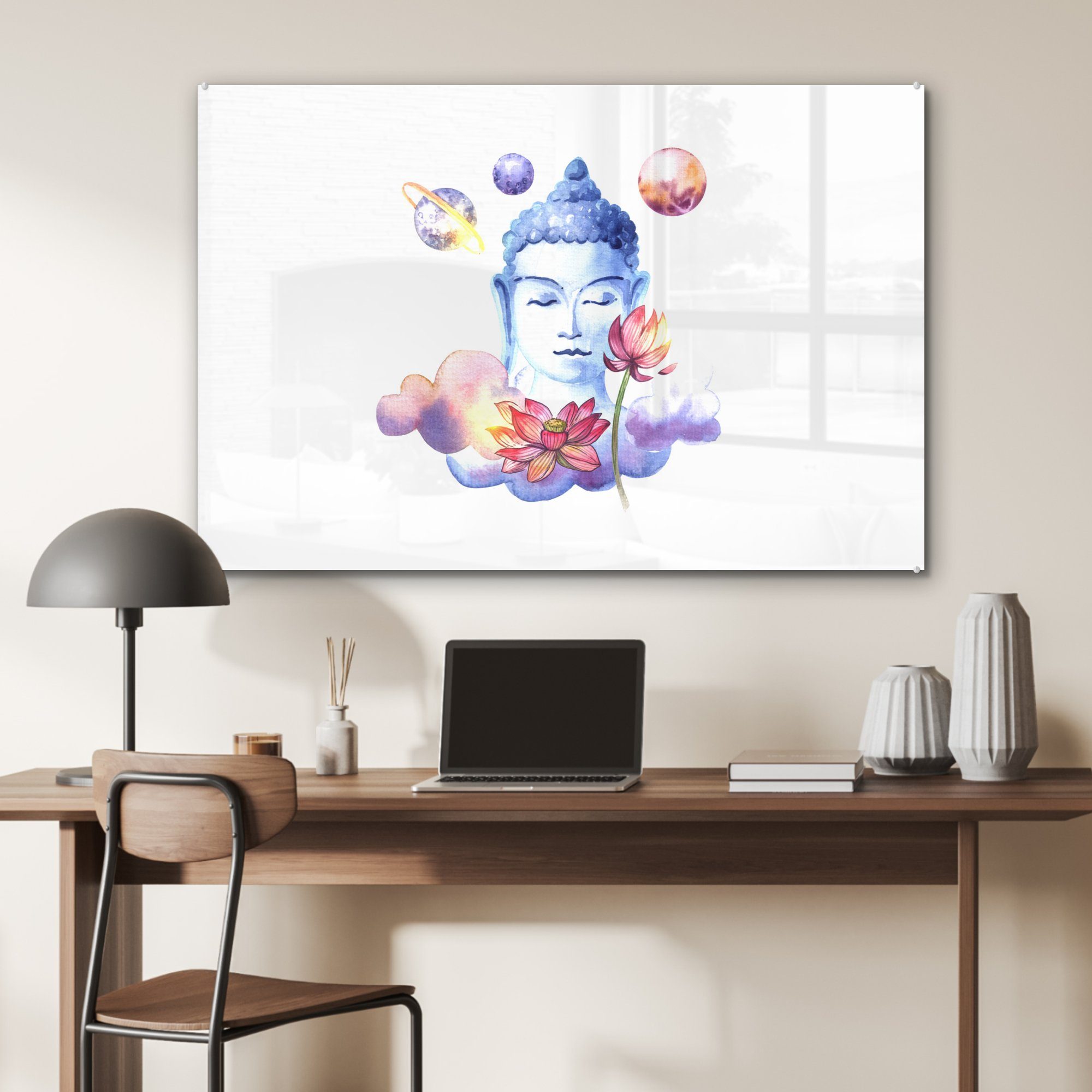 Acrylglasbilder Schlafzimmer (1 Acrylglasbild Kopf & Buddha St), Wohnzimmer - Planeten, MuchoWow -