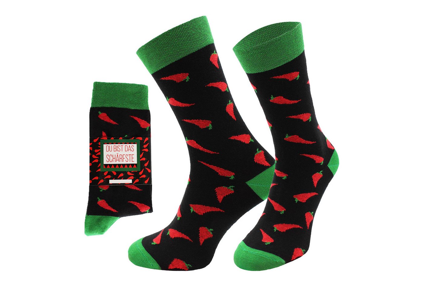 Chili Lifestyle Freizeitsocken CHILI Lustige Socken mit Spruch Banderole als Geschenksocken (Paar, 1-Paar, Mit Spruchbanderole) Weichbund ohne Gummidruck