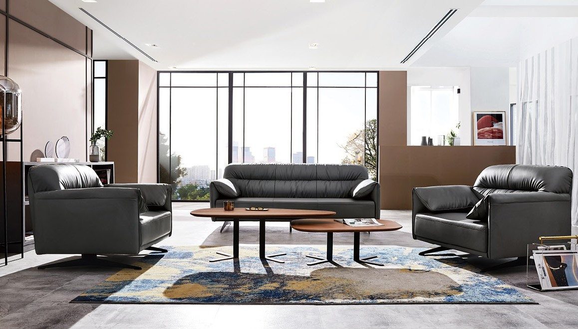 Xlmoebel Polstergarnitur XLMOEBEL Ledersofas in Grau mit mittelweicher Polsterung, (Polstergarnitur, 3-tlg., 3-Sitzer & 1-Sitzer), Made in Europa