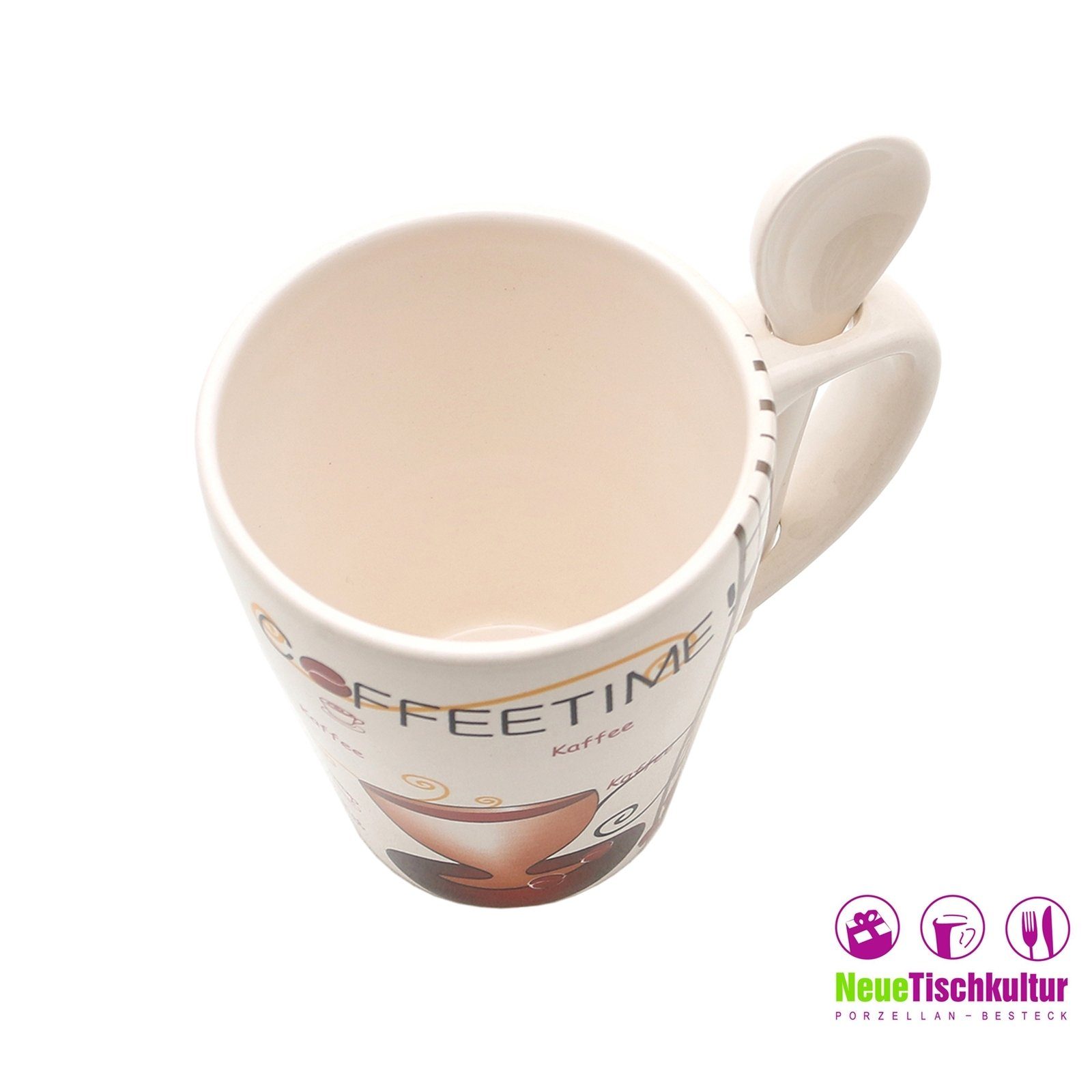 Neuetischkultur Tasse Kaffeebecher Coffeetime Kaffeepot mit 2er-Set, Kaffeetasse Löffel Keramik