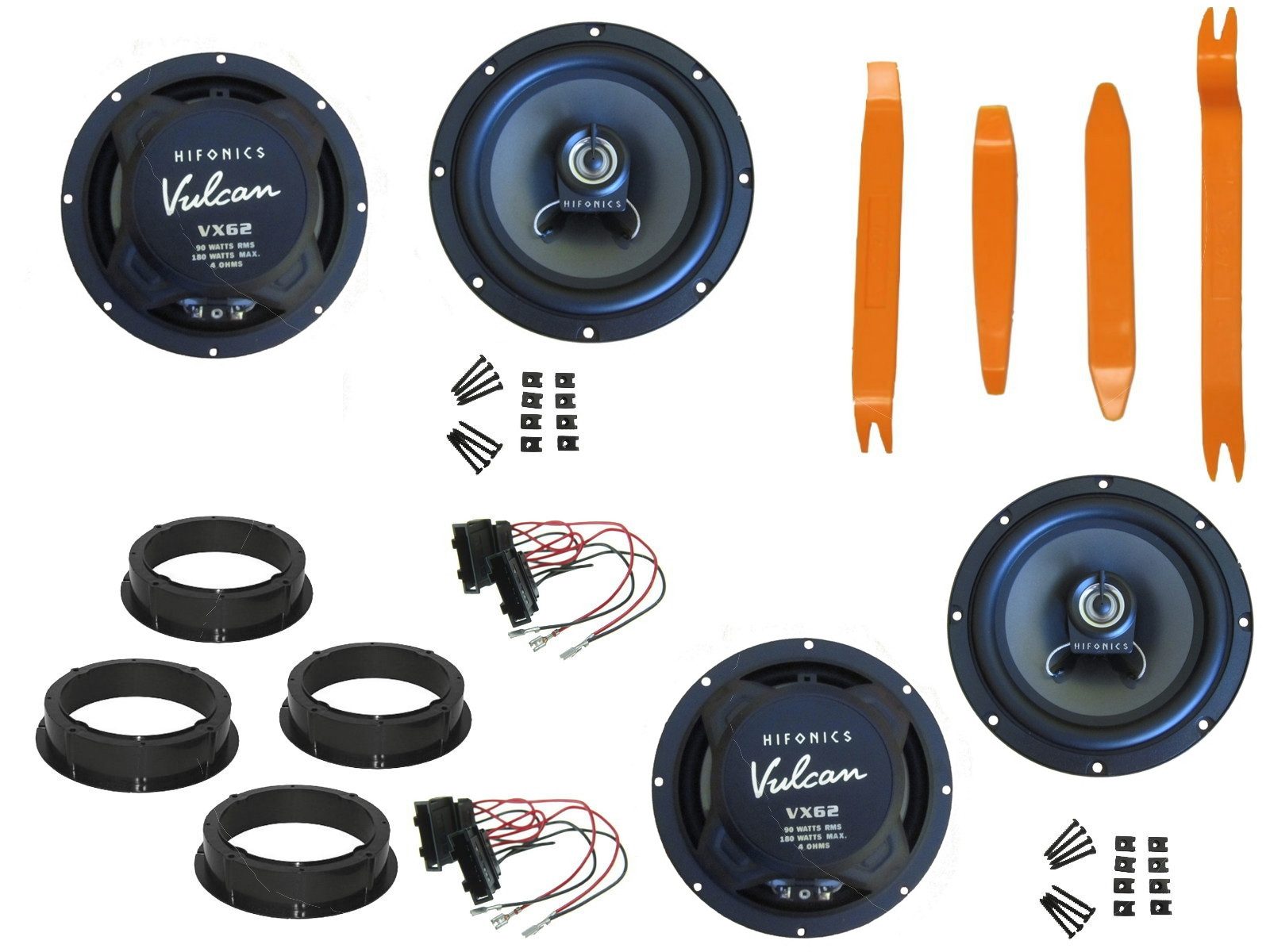 DSX Hifonics Boxen für VW Polo 4 9N Bj 01 – 09 Tür Vorne hinten Bügel Auto-Lautsprecher (180 W)