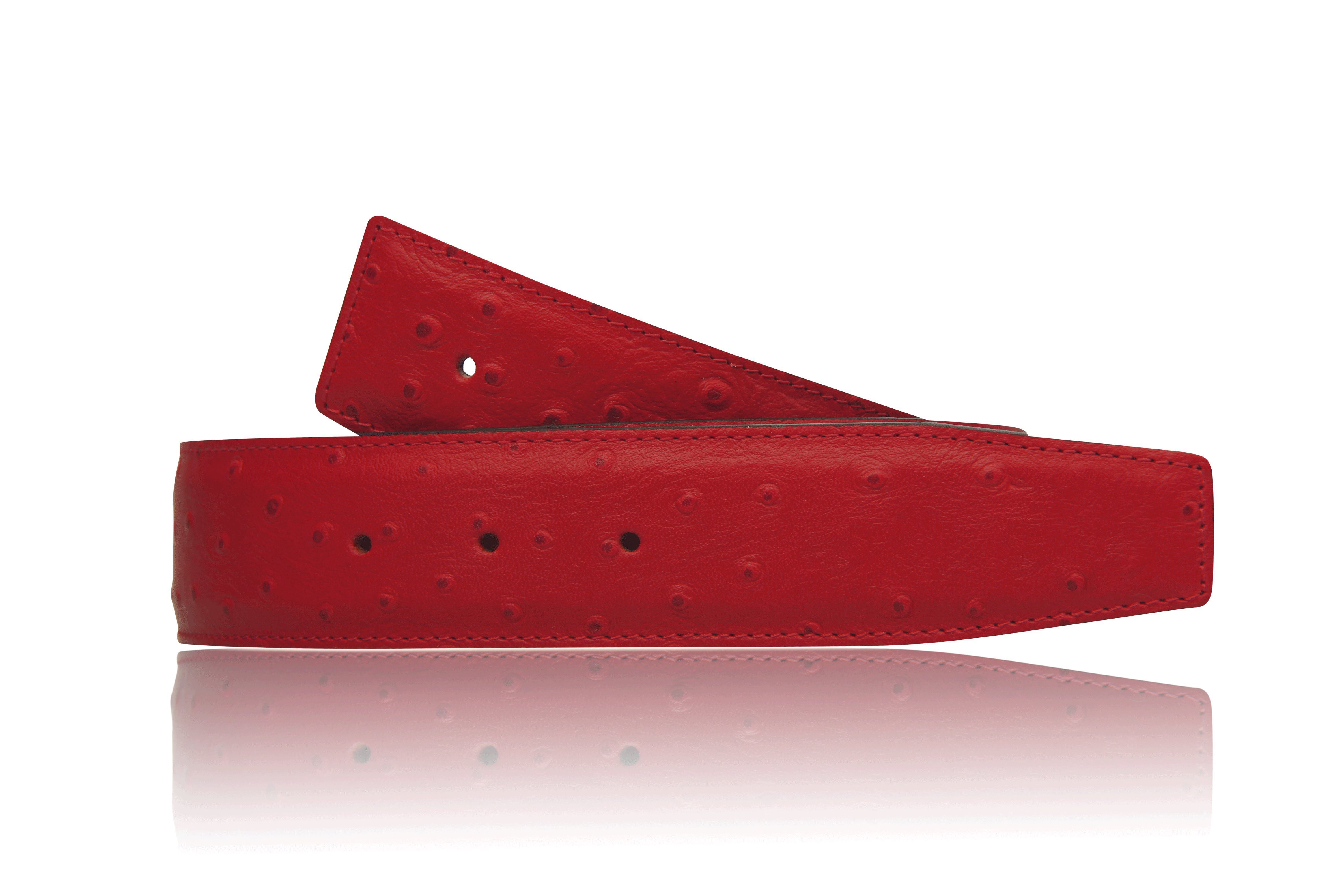 Erdi Ünver Ledergürtel Wendegürtel Straußenleder Optik Rot 32mm ohne H Schnalle & H Gürtelschnalle