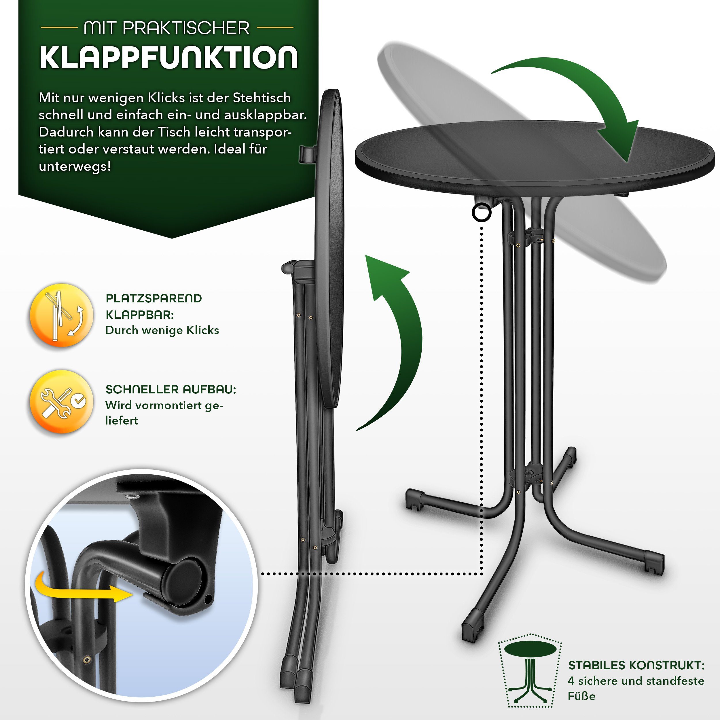 tillvex Stehtisch tillvex® Stehtisch klappbar Bistrotisch rund Partytisch Gartentisch, reinigen
