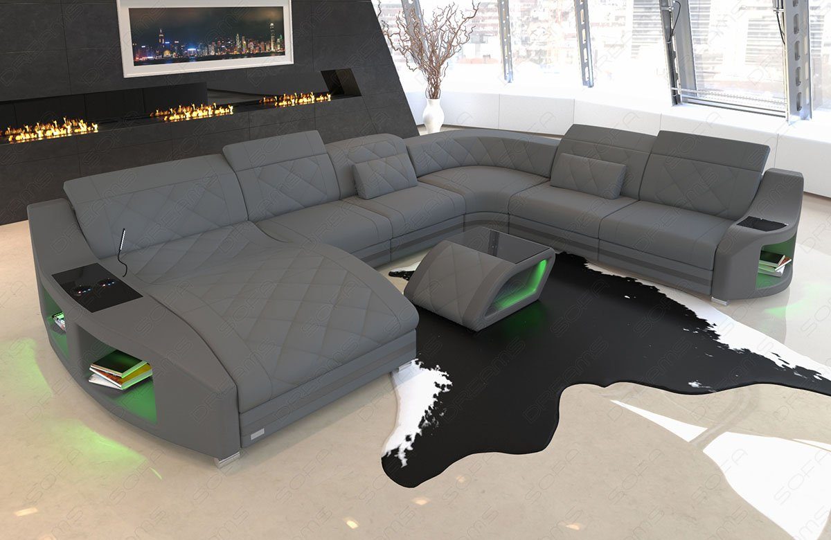 Sofa Dreams Wohnlandschaft Designersofa Bettfunktion Stoffsofa, wahlweise XXL Sofa M Couch mit Mikrofaser grau-grau Swing Polsterstoff