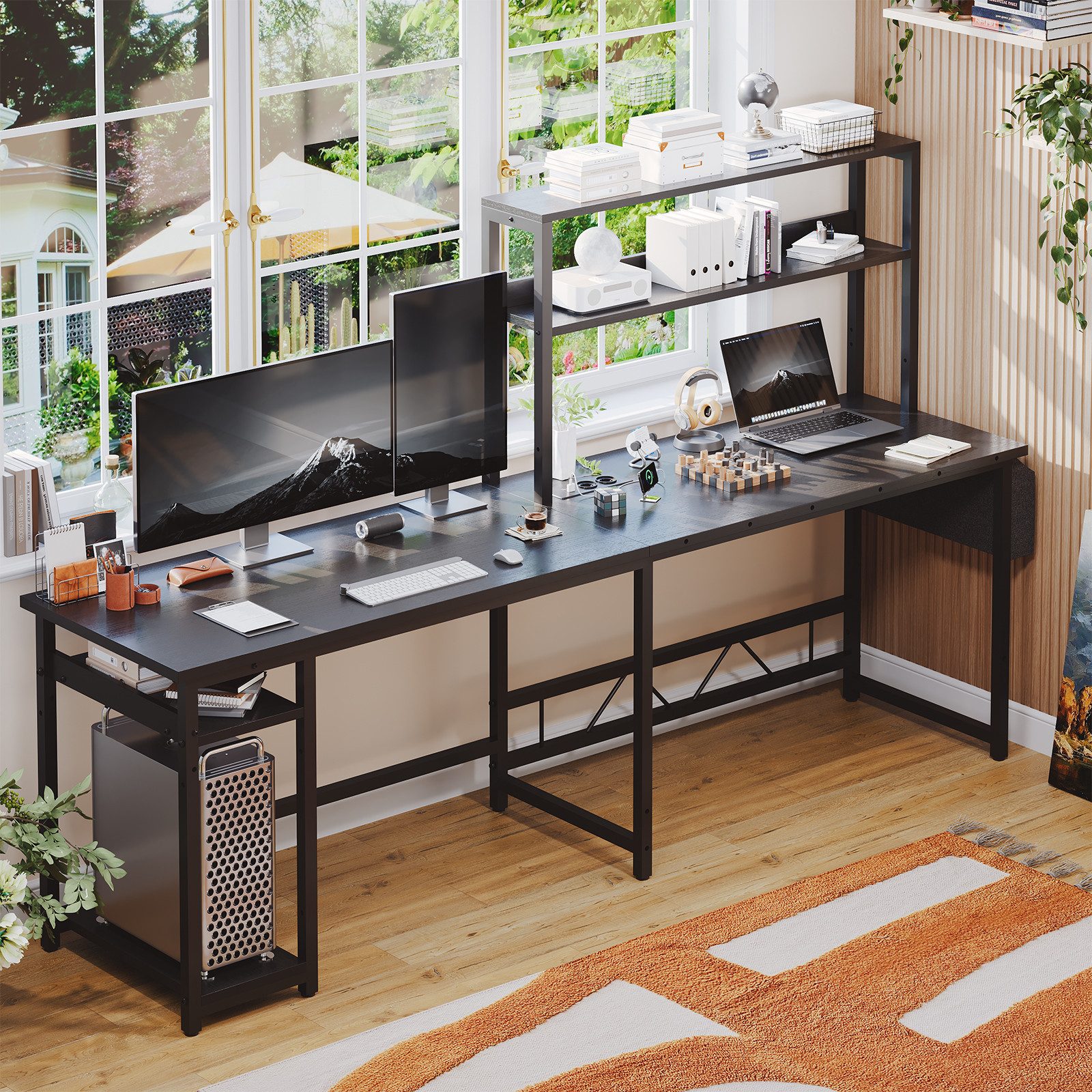 HOMALL Gamingtisch Schreibtisch mit USB L-förmiger Ecktisch 155cm (Mit großem Ablagefach, USB-Ladeanschluss und Steckdose)