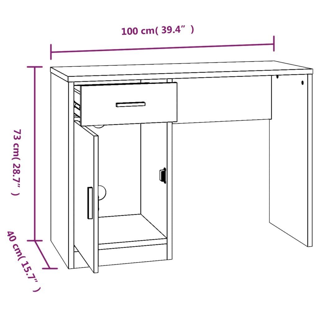 vidaXL cm | mit Räuchereiche Räuchereiche 100x40x73 Räuchereiche Schreibtisch Schreibtisch Stauraum