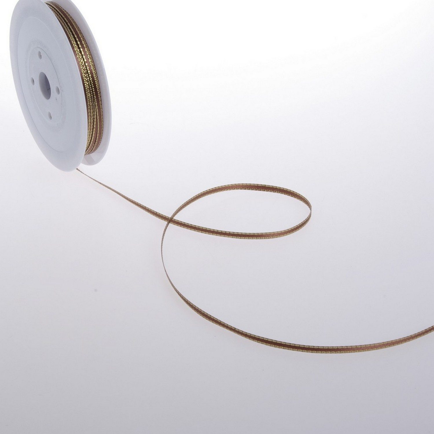 Deko AS Dekoband Double-Face Satin mit Goldkante - cappuccino - 3mm - 50m - 32103 81