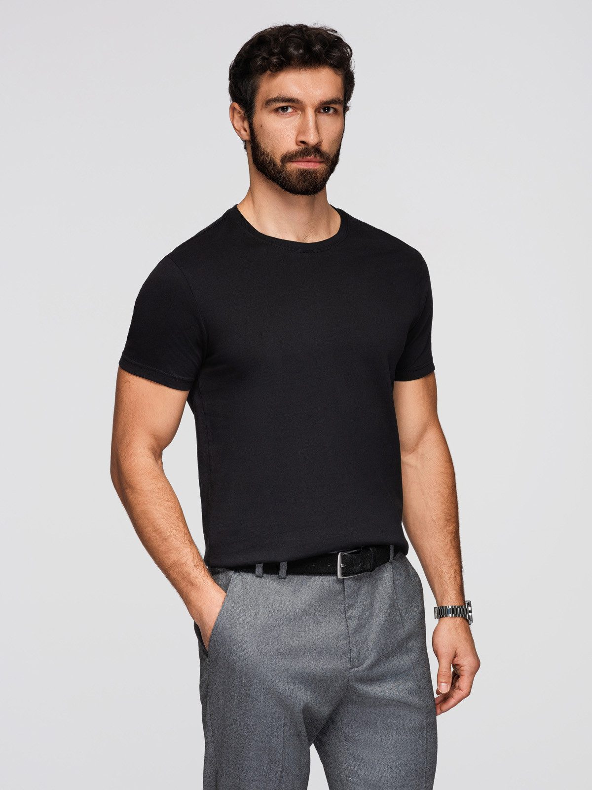 OMBRE T-Shirt Herren T-Shirt Set Baumwolle Basic Rundhals Black/navy/khaki S (T-Shirt-Set, 1-tlg., Set) Weiches Handgefühl