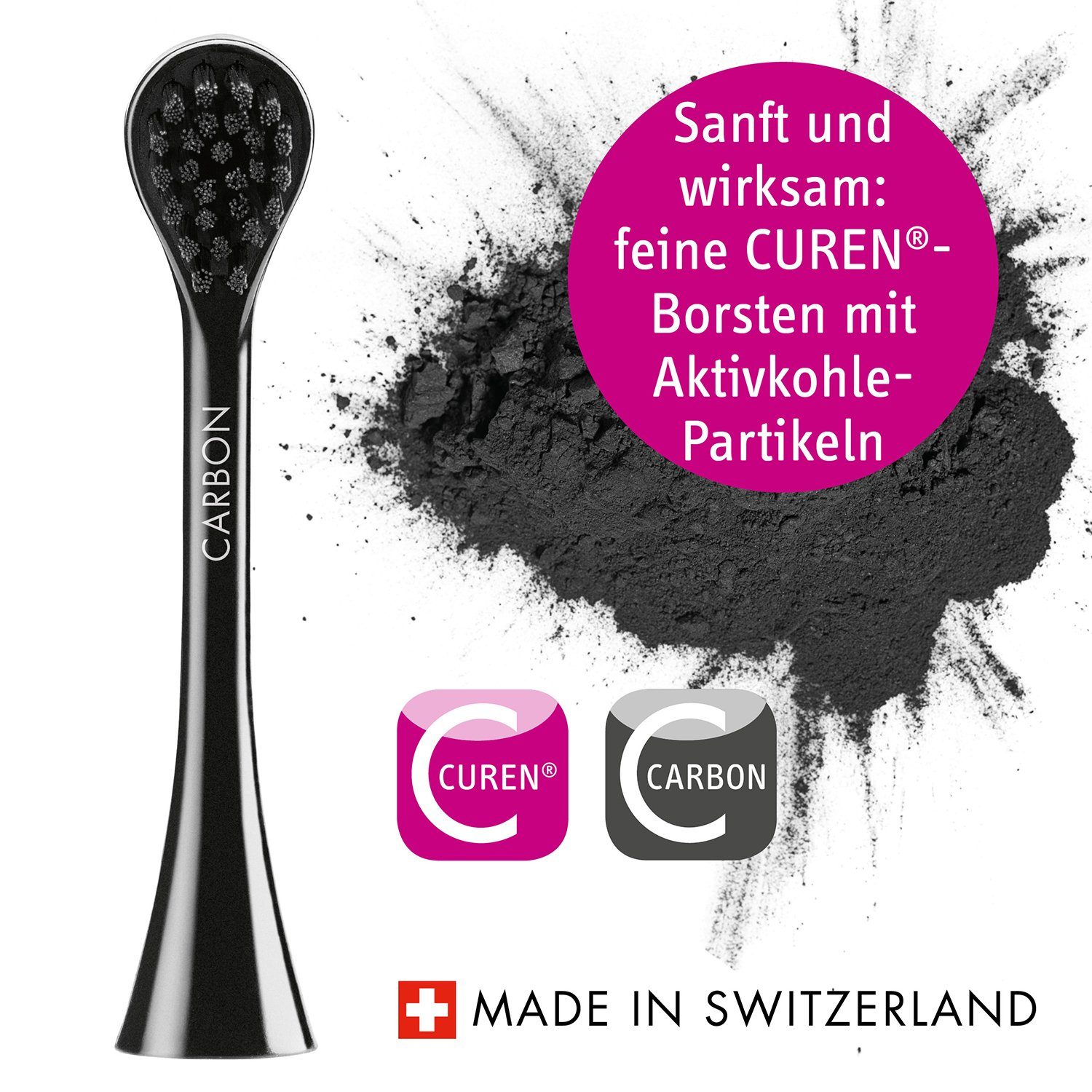 CURAPROX Aufsteckbürsten Aufsteckbürsten CARBON, 2x Bürstenköpfe mit Aktivkohle, für schonende Zahnaufhellung, whitening