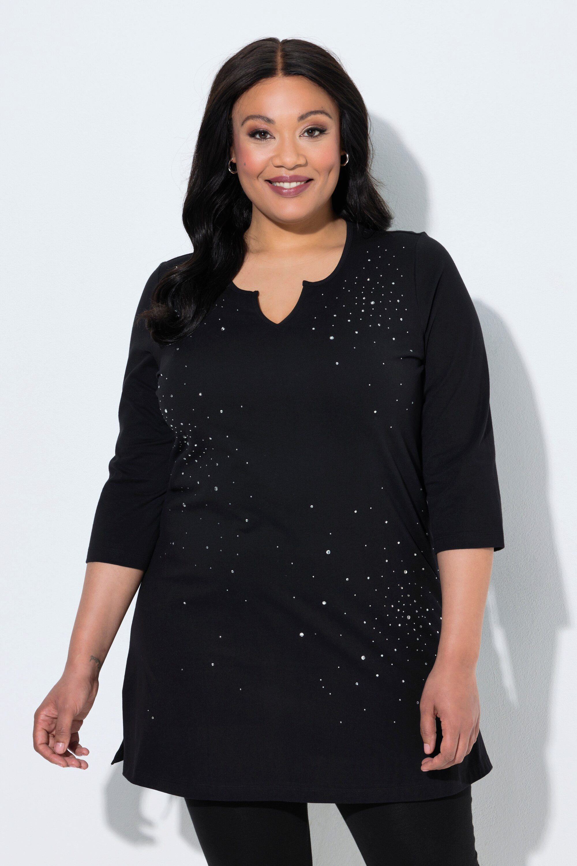 Ulla Popken Longshirt Longshirt Ziernieten Tunika-Ausschnitt 3/4-Arm