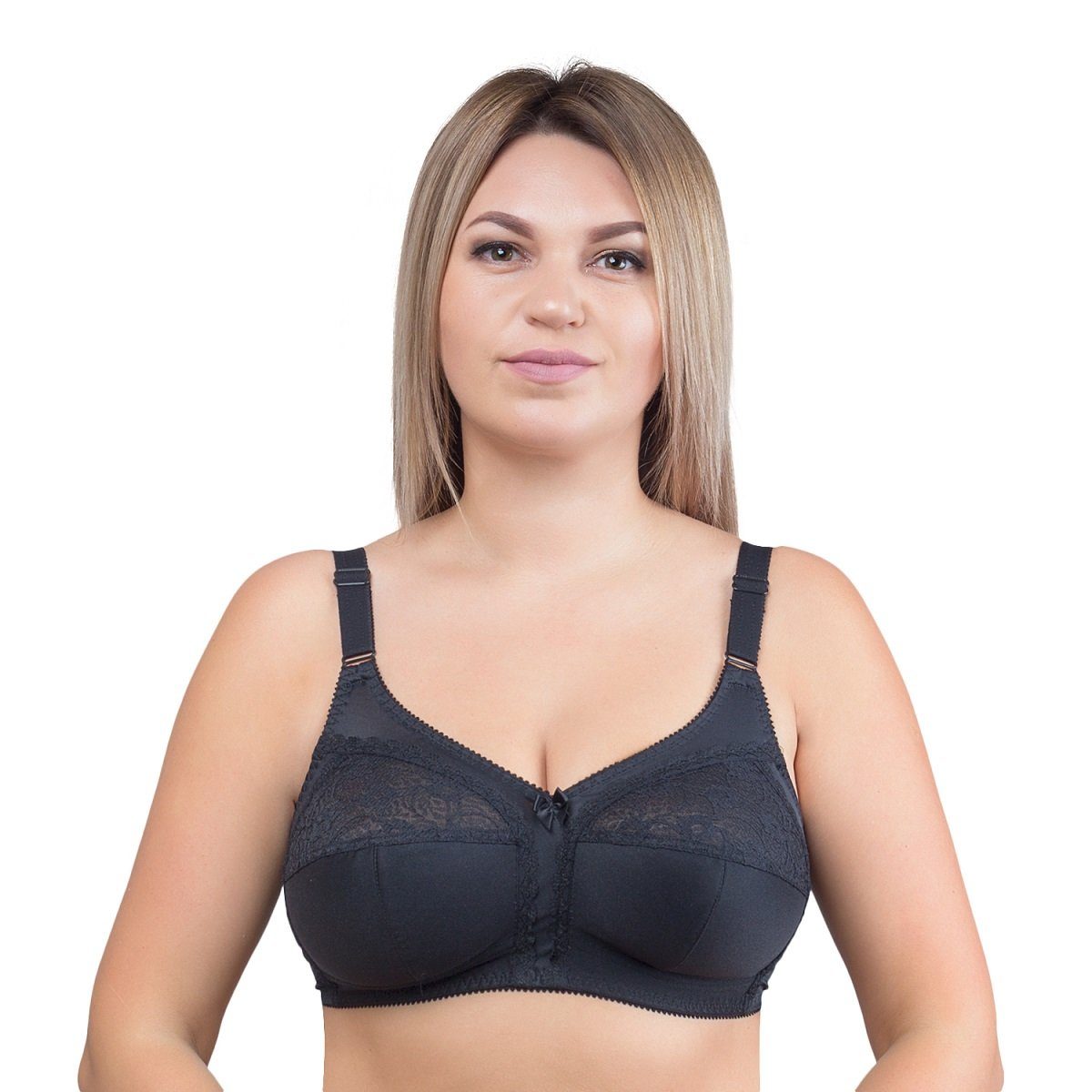 Verally Bügelloser BH VERALLY für große sehr bequem, (Set, 2-tlg) Bügel ohne Basic Dessous hoher Größen, Entlastungs schwarz,weiß BH