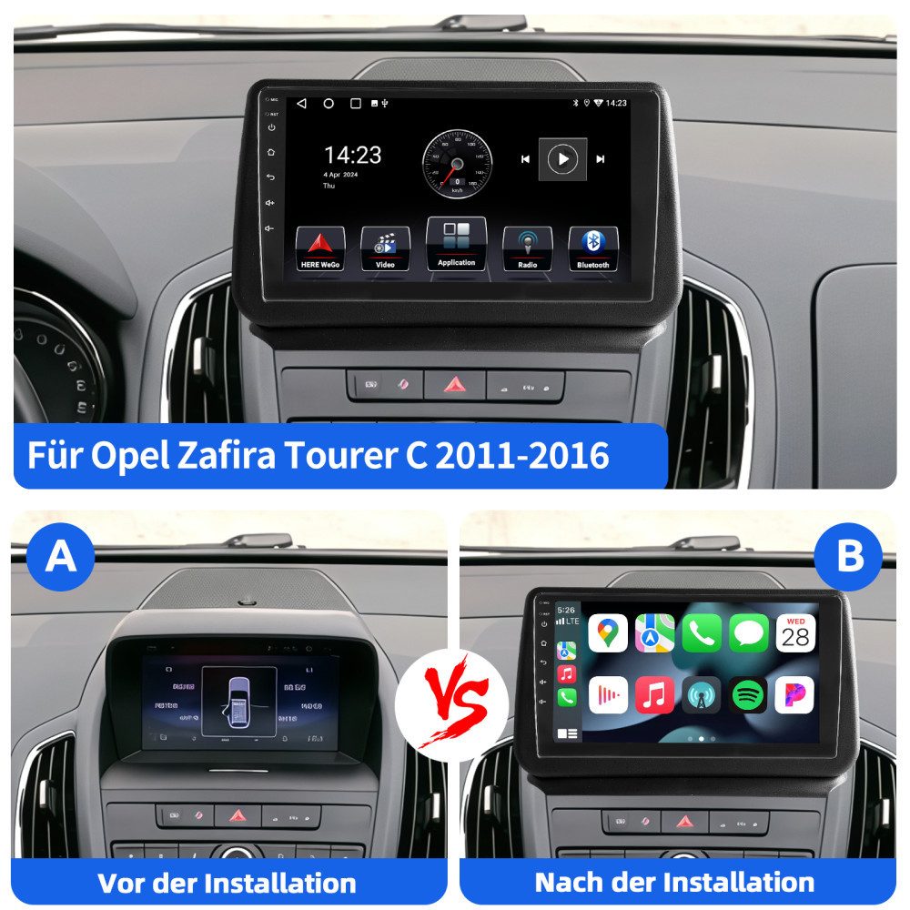 ESSGOO Für Opel Zafira Tourer C 2011-2016 8-kern 6+128G 4G WIFI Carplay Autoradio (Digitalradio (DAB), RDS, FM, AM, Apple Carplay Android Auto GPS Navi WIFI BT SWC EQ)