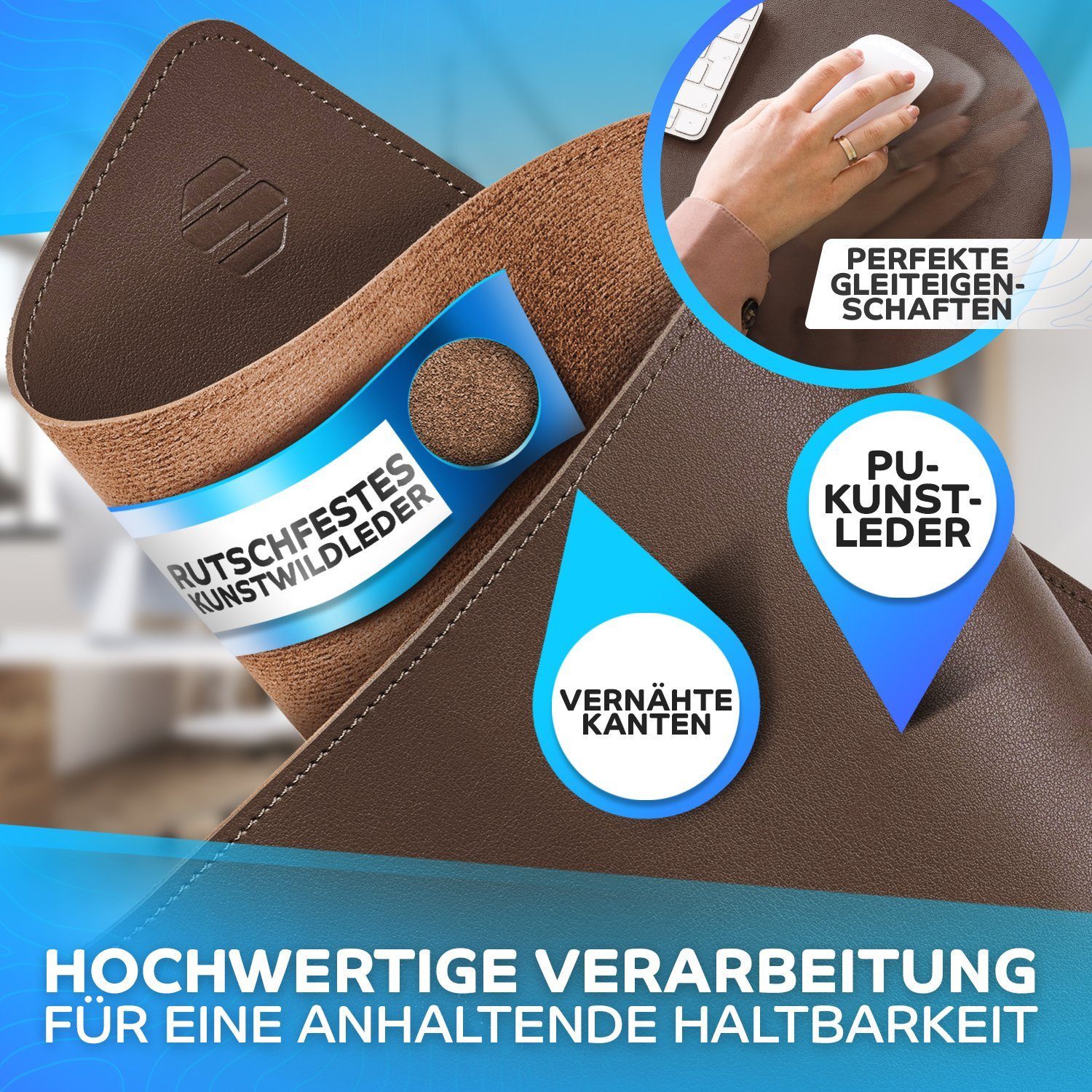 MAXLVL Gaming Mauspad Schreibtischunterlage - Mauspad mit Vernähte Kanten - abwaschbar (60x35 cm, Schreibtisch Unterlage für Büro), Tischunterlage Schreibtisch aus PU-Leder