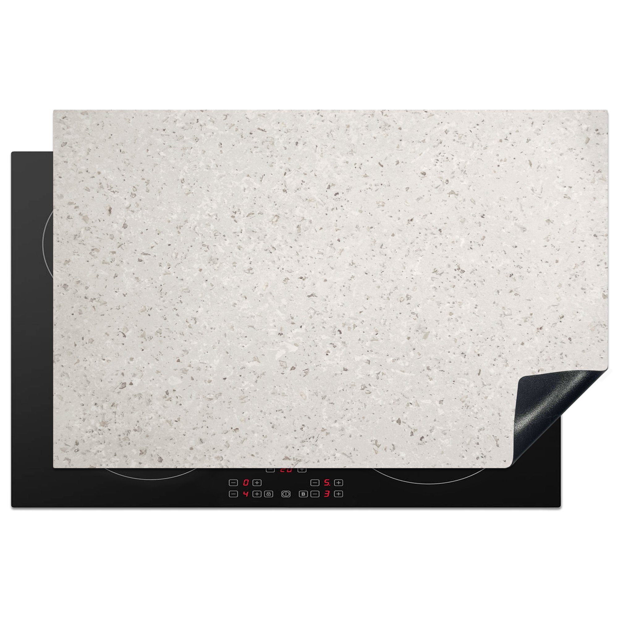 MuchoWow Herdblende-/Abdeckplatte Granit - Grau - Muster - Design - Weiß, Vinyl, (1 tlg), 81x52 cm, Induktionskochfeld Schutz für die küche, Ceranfeldabdeckung