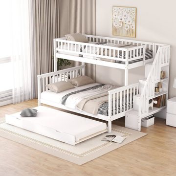 OKWISH Etagenbett Kinderbett Bett Einzelbett Gästebett Jugendbett (90 x 200 über 140 x 200 Etagenbett, mit Rollbett und Treppe, weiß)