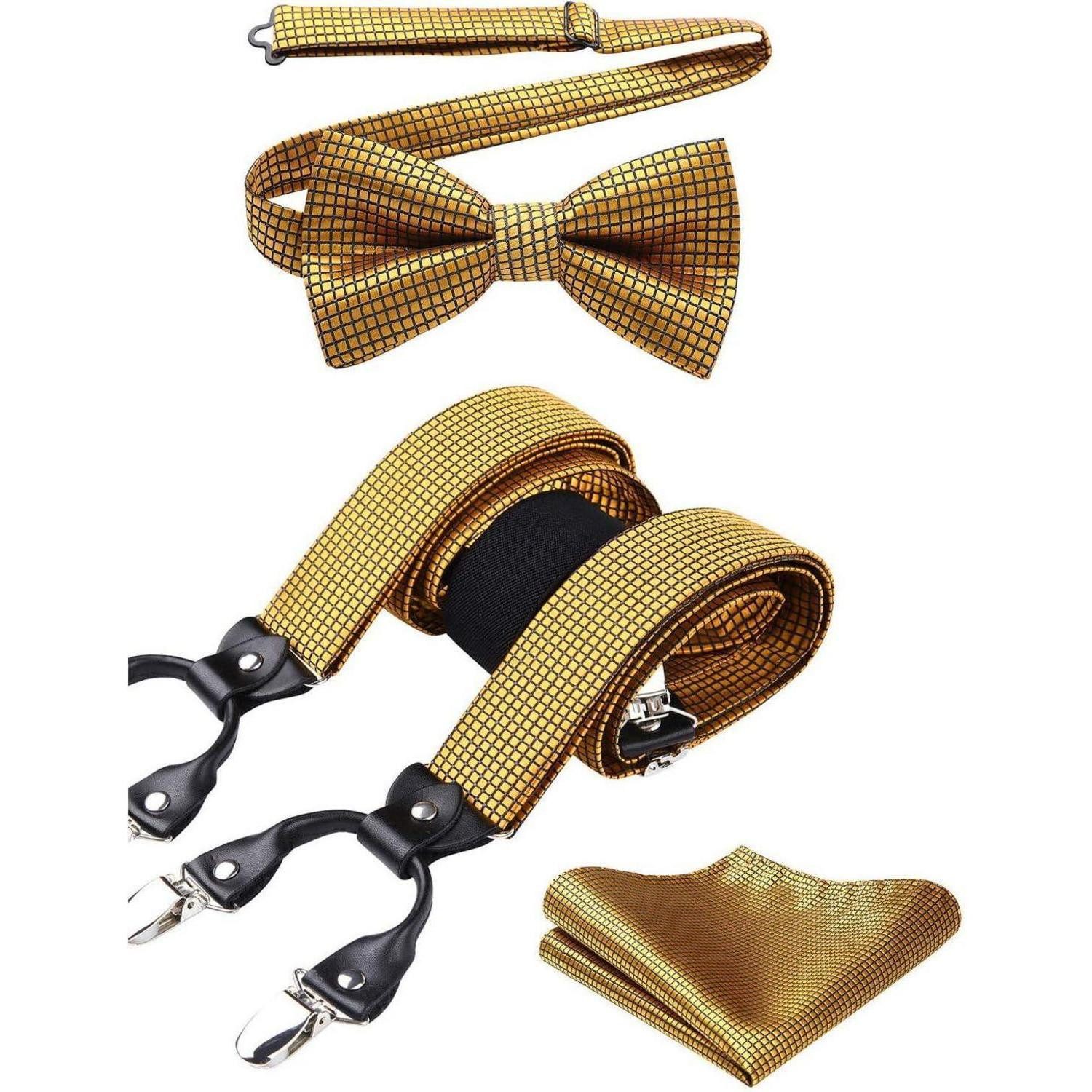 LuxusKollektion Hosenträger Hosenträger Herren 6 Clips Y Form 3er Set Einheitsgröße Gold Karierte