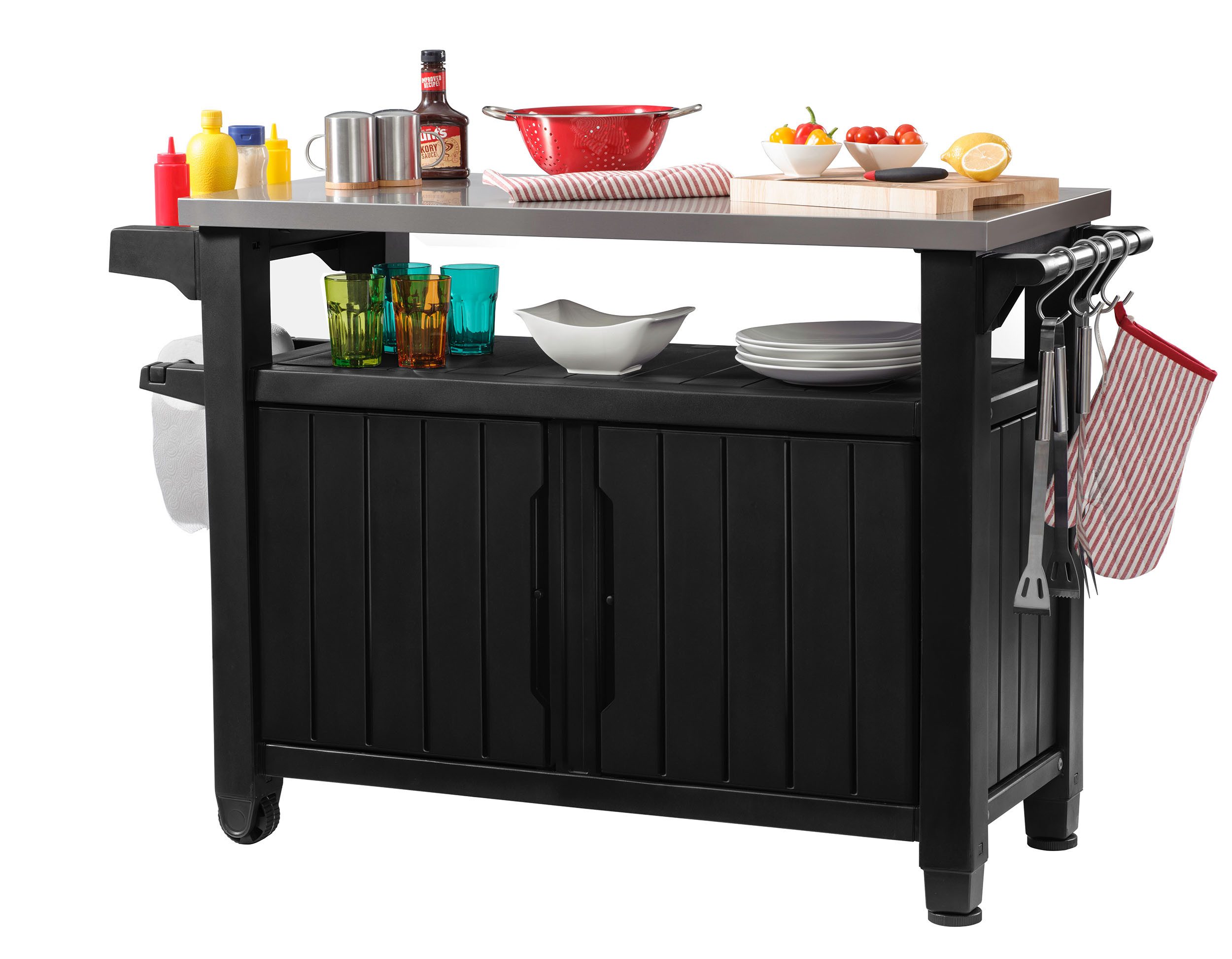 Grillablagetisch Keter Grilltisch UNITY XL Anthrazit, 298L, Edelstahltischplatte