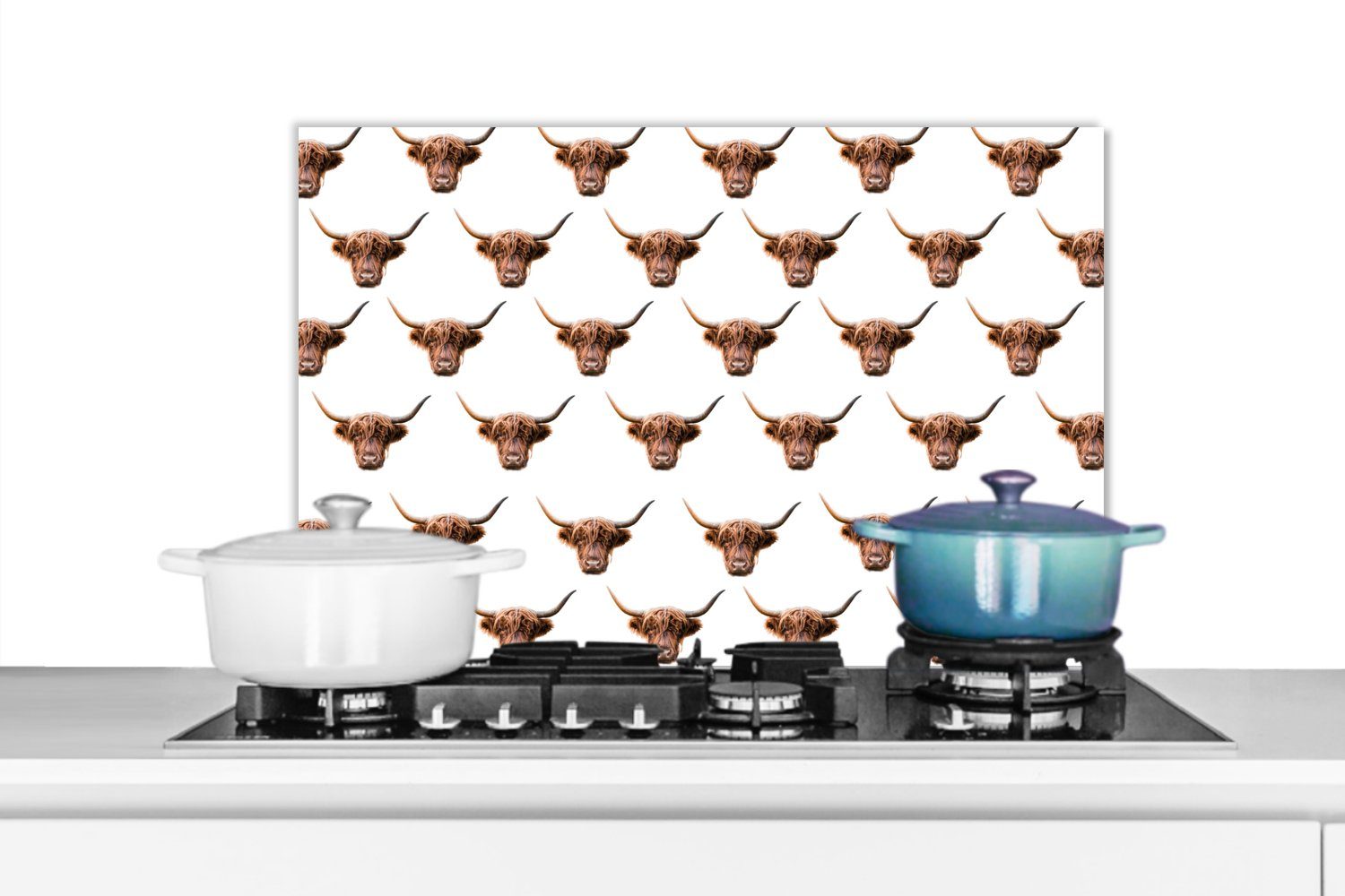 MuchoWow Küchenrückwand Tiere - Vorlage - Schottischer Highlander, (1-tlg), 60x40 cm, Herdblende aus Wandschutz, Temperaturbeständig küchen