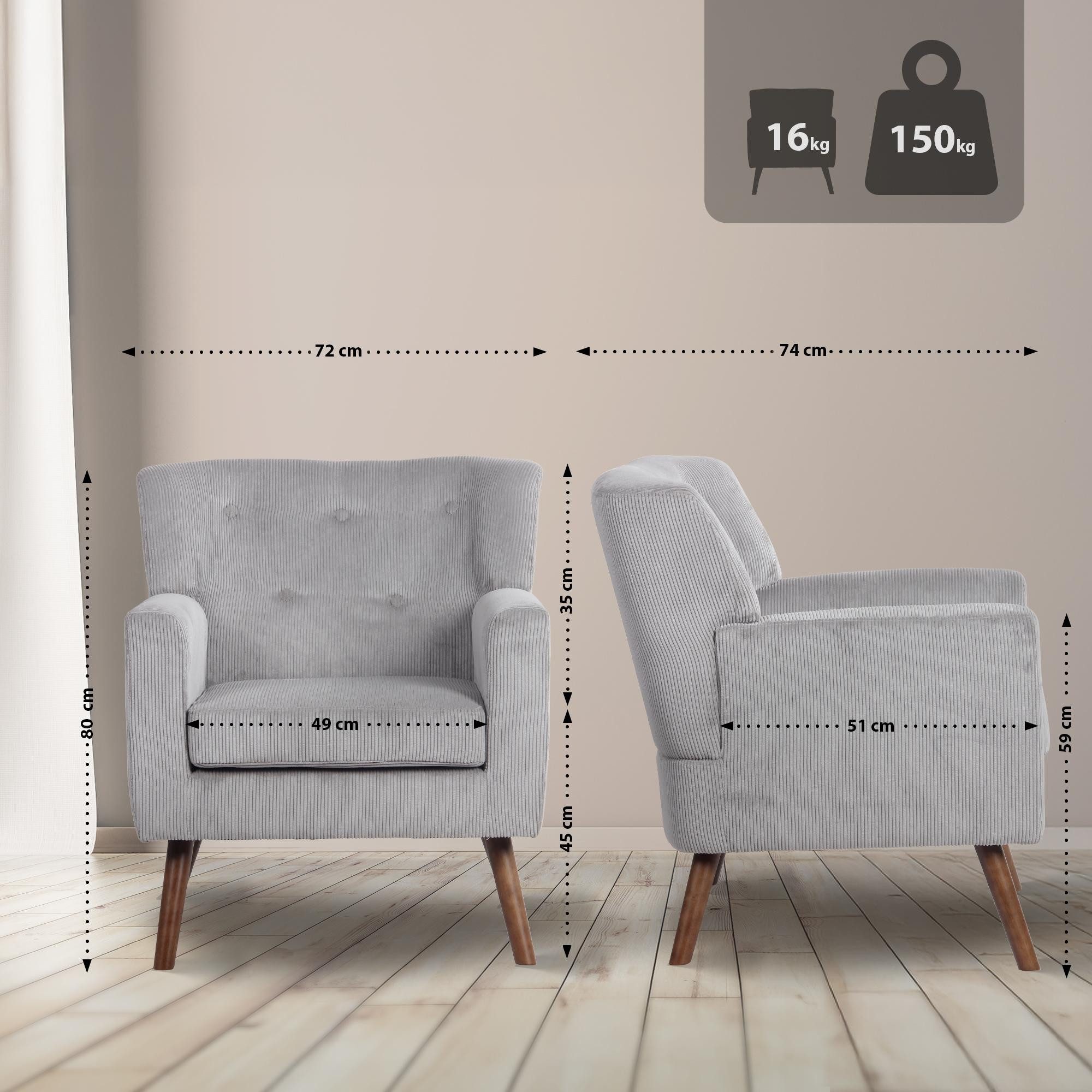 CLP Loungesessel Kioni, Cordbezug, Kautschukholz, bis 150 kg belastbar günstig online kaufen