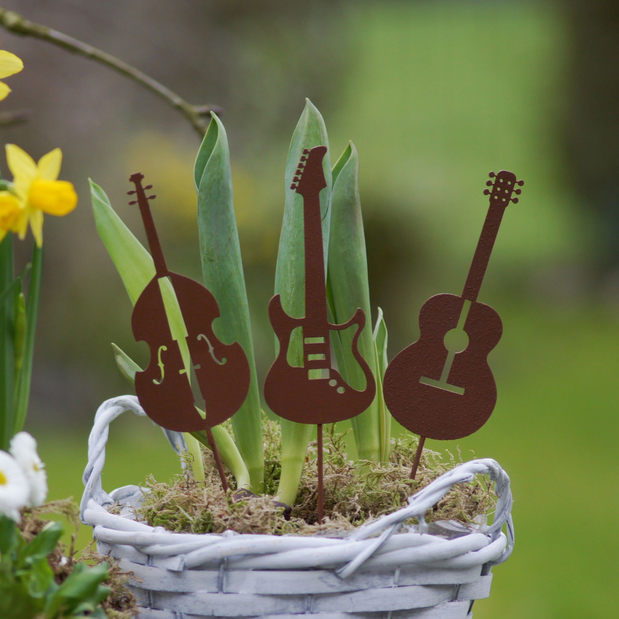 UNUS GARDEN Gartenstecker Gartenstecker Set Rost 3er Gitarren Geige und
