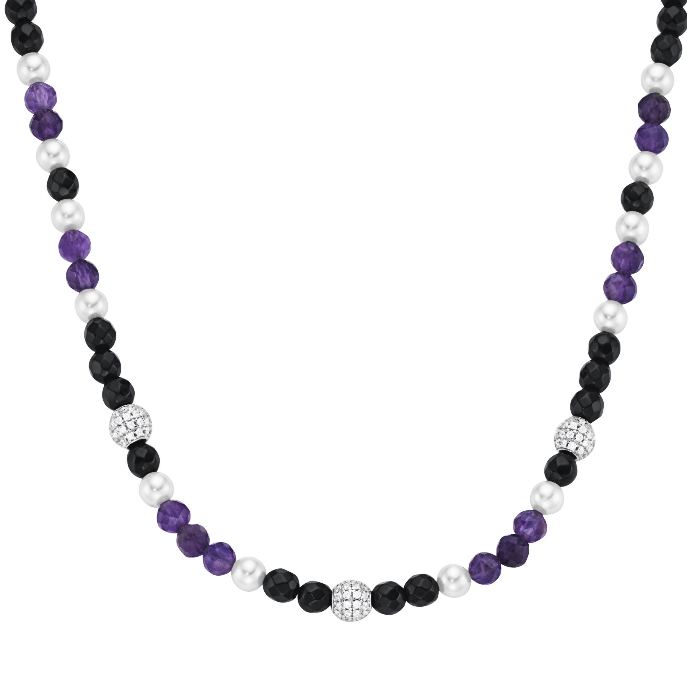 GIORGIO MARTELLO MILANO Collier mit Zirkonia, Steinkugeln und Muschelkern-Perlen, Silber 925