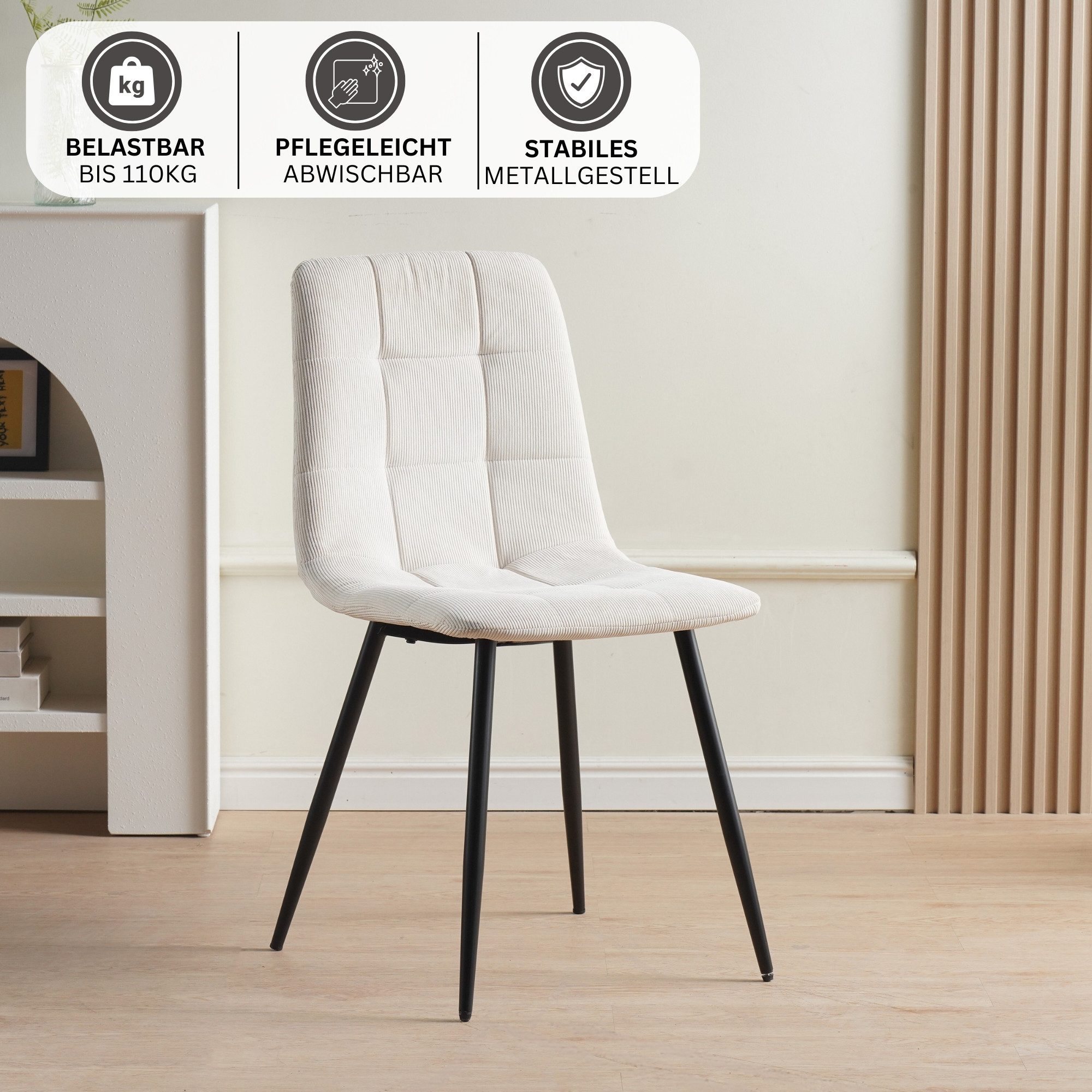 Albatros International Esszimmerstuhl Esszimmer Stühle 4 er Set BORA, Stuhl Stühle Esszimmerstühle, Küche (4er Set, Beige, Cord Bezug), Küchenstuhl Küchenstühle Essstühle für den Esstisch Ess Stühle