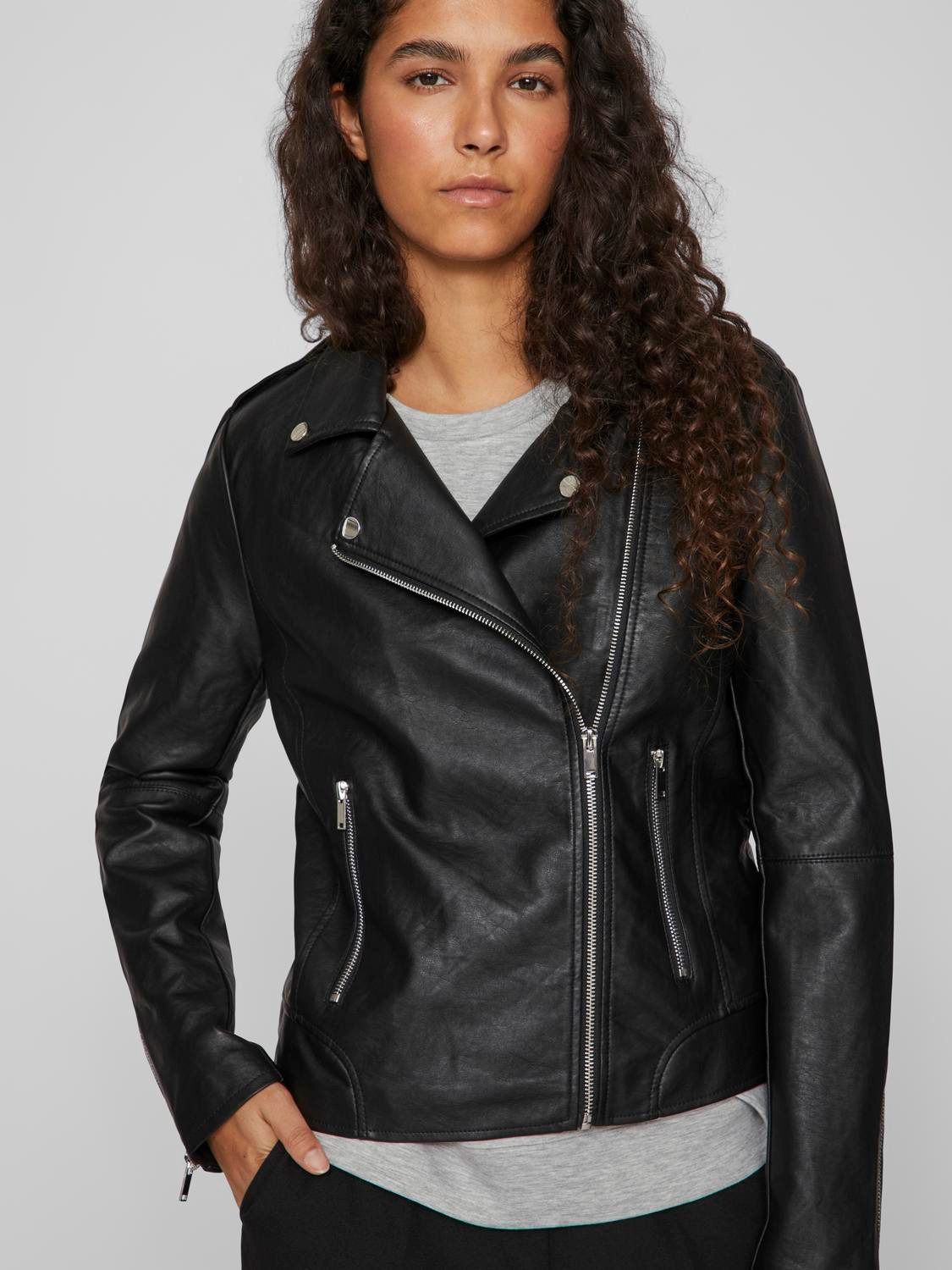 Vila Lederimitatjacke VICARA COATED JACKET - NOOS mit Biker Details – Bild 3 von 5