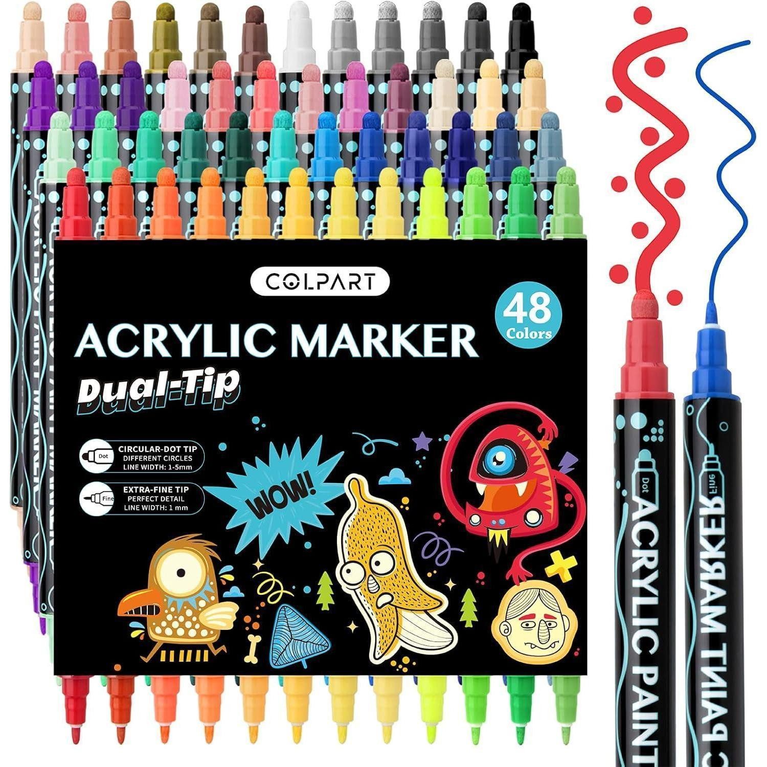 colpart Permanentmarker Acrylstifte Wasserfest 48 Farben Steinmalerei Acrylic Paint Marker für