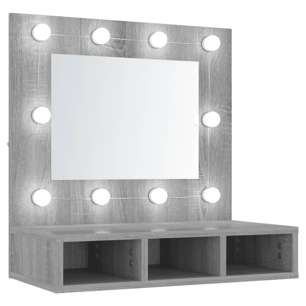 vidaXL Badezimmerspiegelschrank Spiegelschrank mit Sonoma (1-St) 60x31,5x62 Grau LED cm