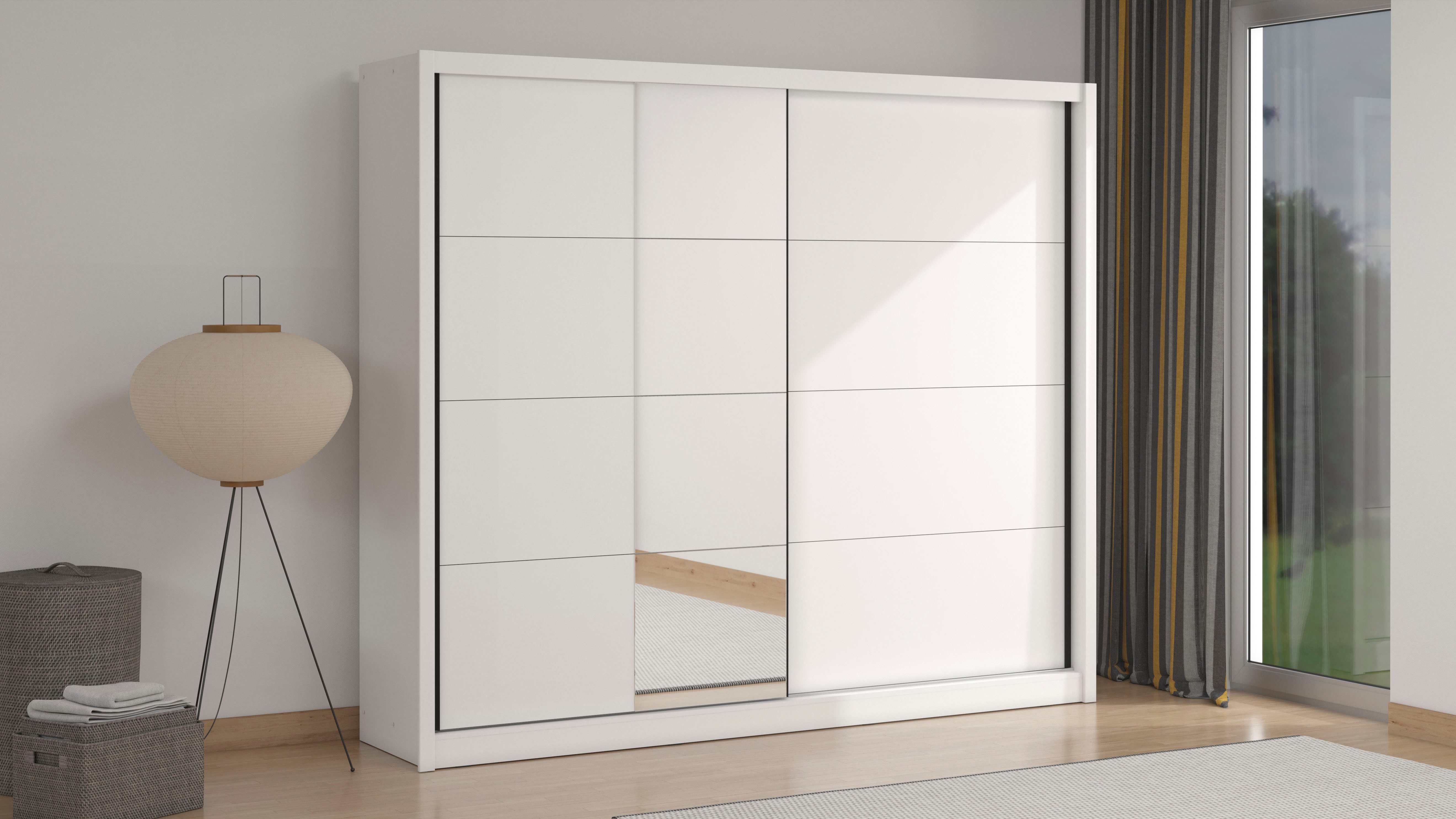 Home affaire Schwebetürenschrank Albi, Schlafzimmerschrank, Wäscheschrank in cashmere oder weiß Kleiderschrank mit Spiegel MIT Innenausstattung,FSC®-zertifiziert