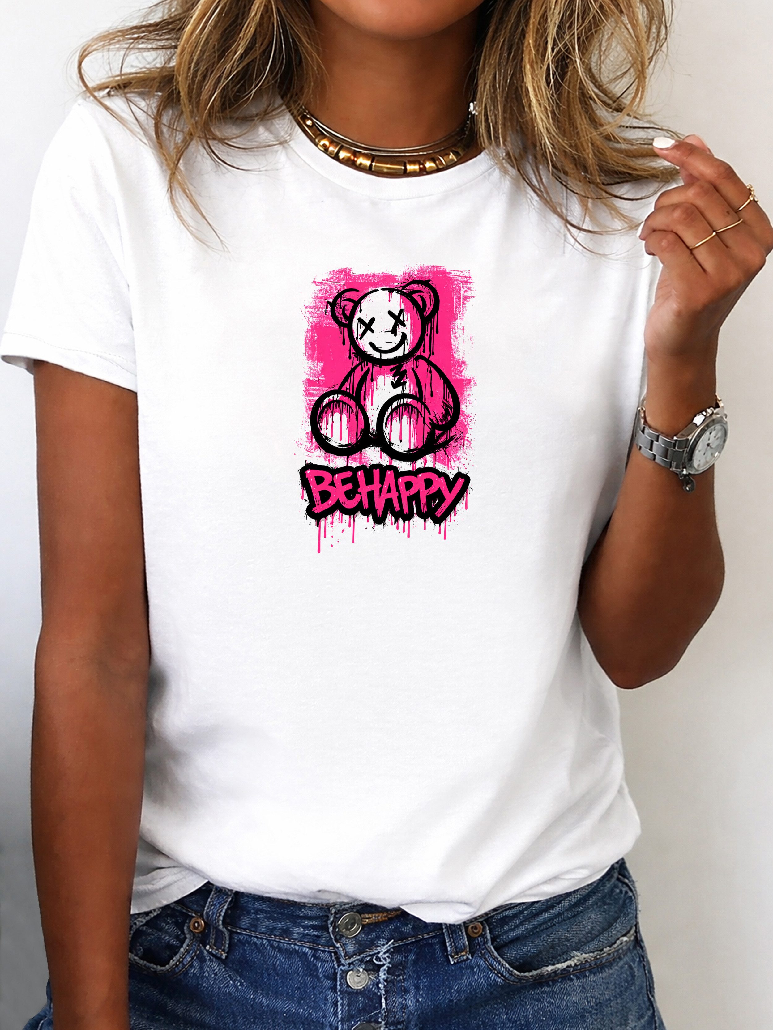 T-Shirt Damen Shirt Rundhals Basic "Bear"