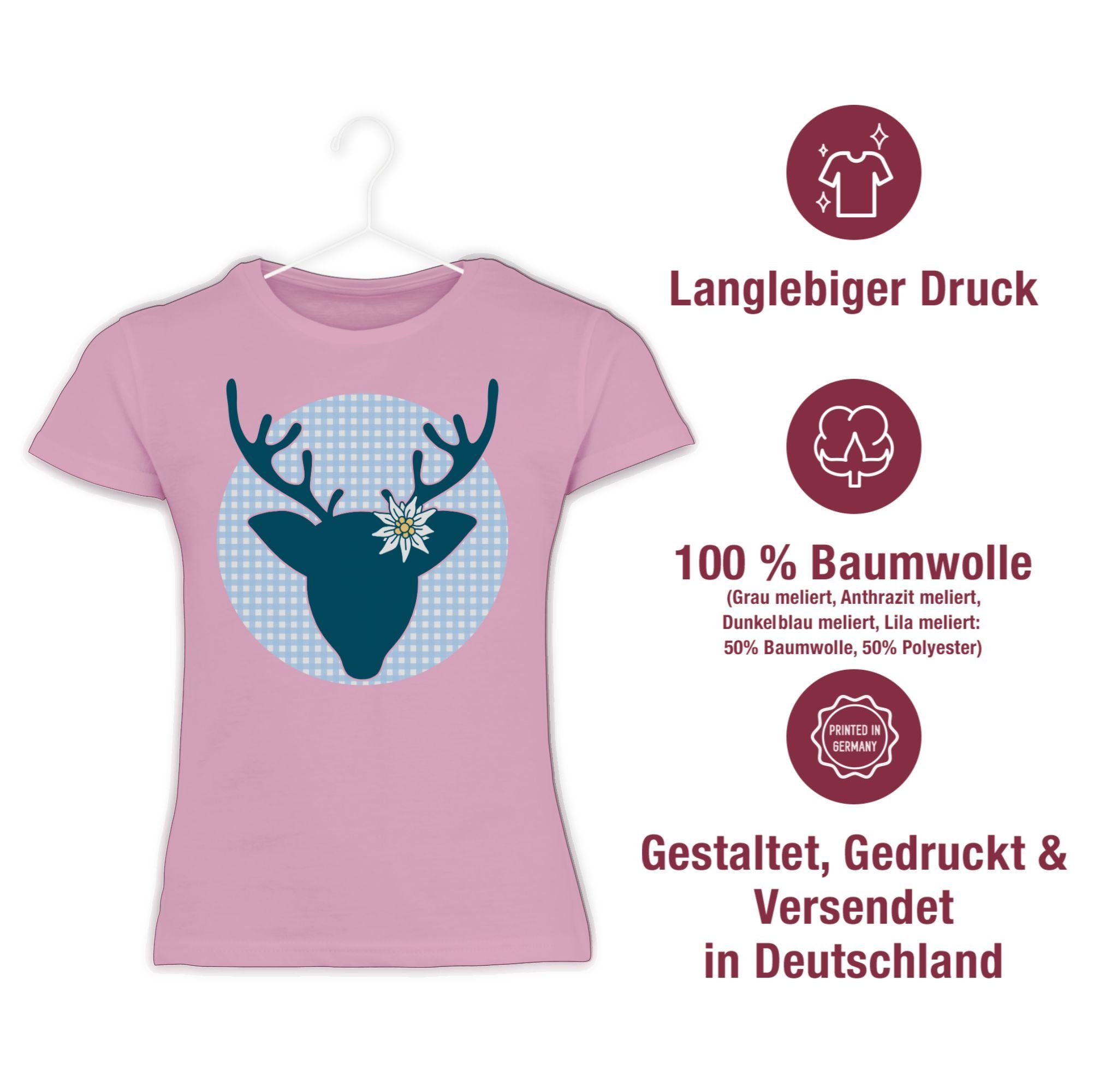 Outfit Reh Oktoberfest Shirtracer T-Shirt Mode für Hirschgeweih 2 Kinder Rosa Hirsch
