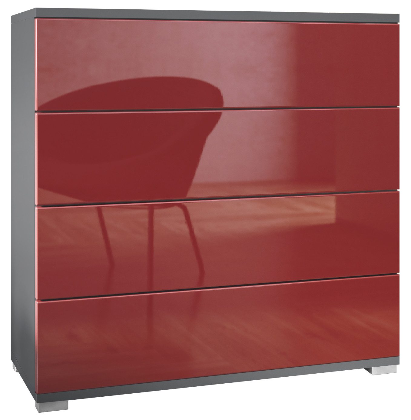 Vladon Kommode Pavos V3 (Sideboard, mit 4 Schubladen), Anthrazit matt/Bordeaux Hochglanz (76 x 76 x 35 cm)