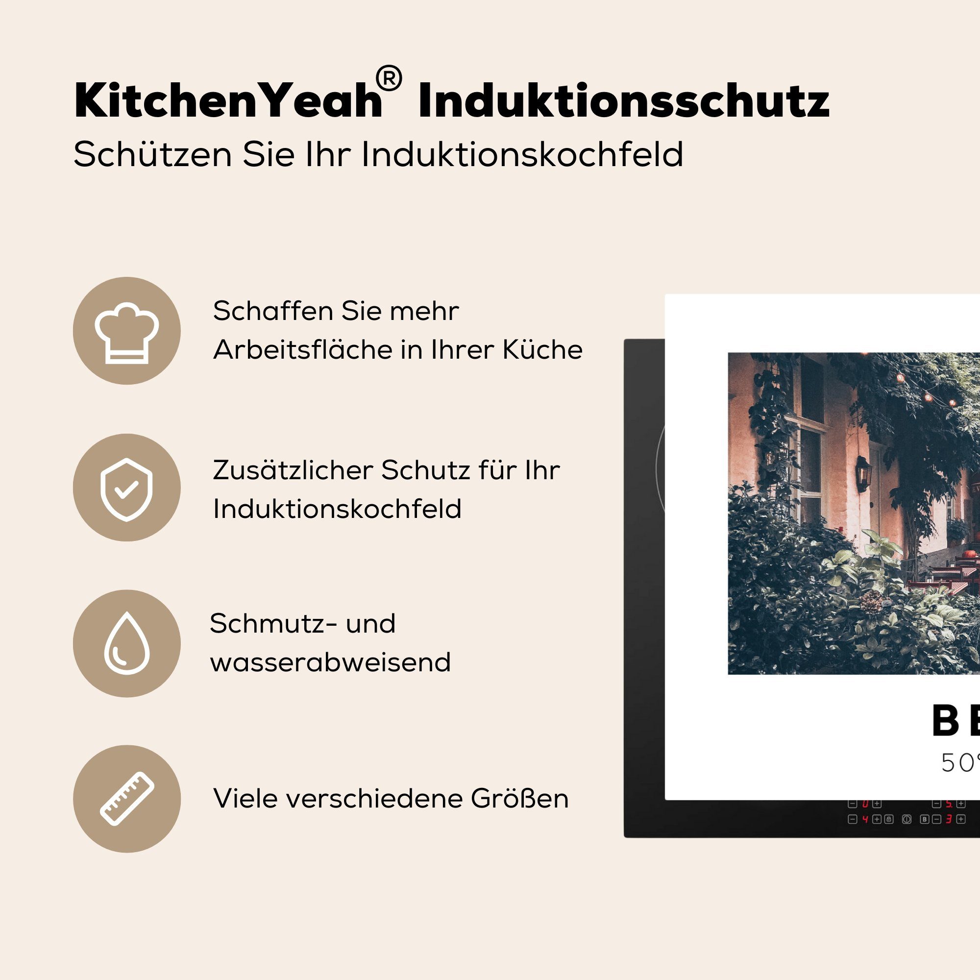 - (1 Ceranfeldabdeckung Rot Vinyl, die 81x52 Café, für Schutz Belgien - MuchoWow tlg), küche, Terrasse cm, Induktionskochfeld - Herdblende-/Abdeckplatte