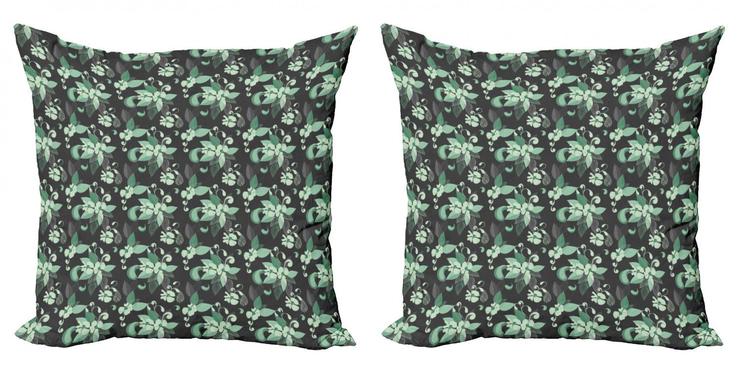 Kissenbezüge Modern Accent Doppelseitiger Digitaldruck, Abakuhaus (2 Stück), Grau und Grün nostalgische Blumen