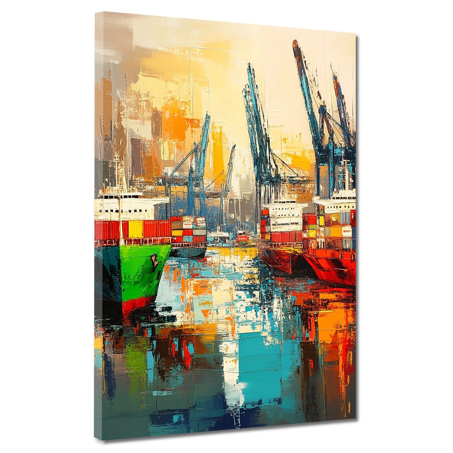 Artedinoi Leinwandbild Hafen Schiffe Container bunt modern Wandbild Leinwandbild Kunstdruck X, Hafen mit Containerschiffen